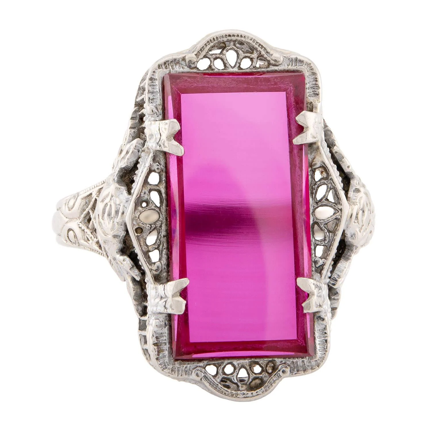 Art Deco 14k Pink Glass Ring - Image 2