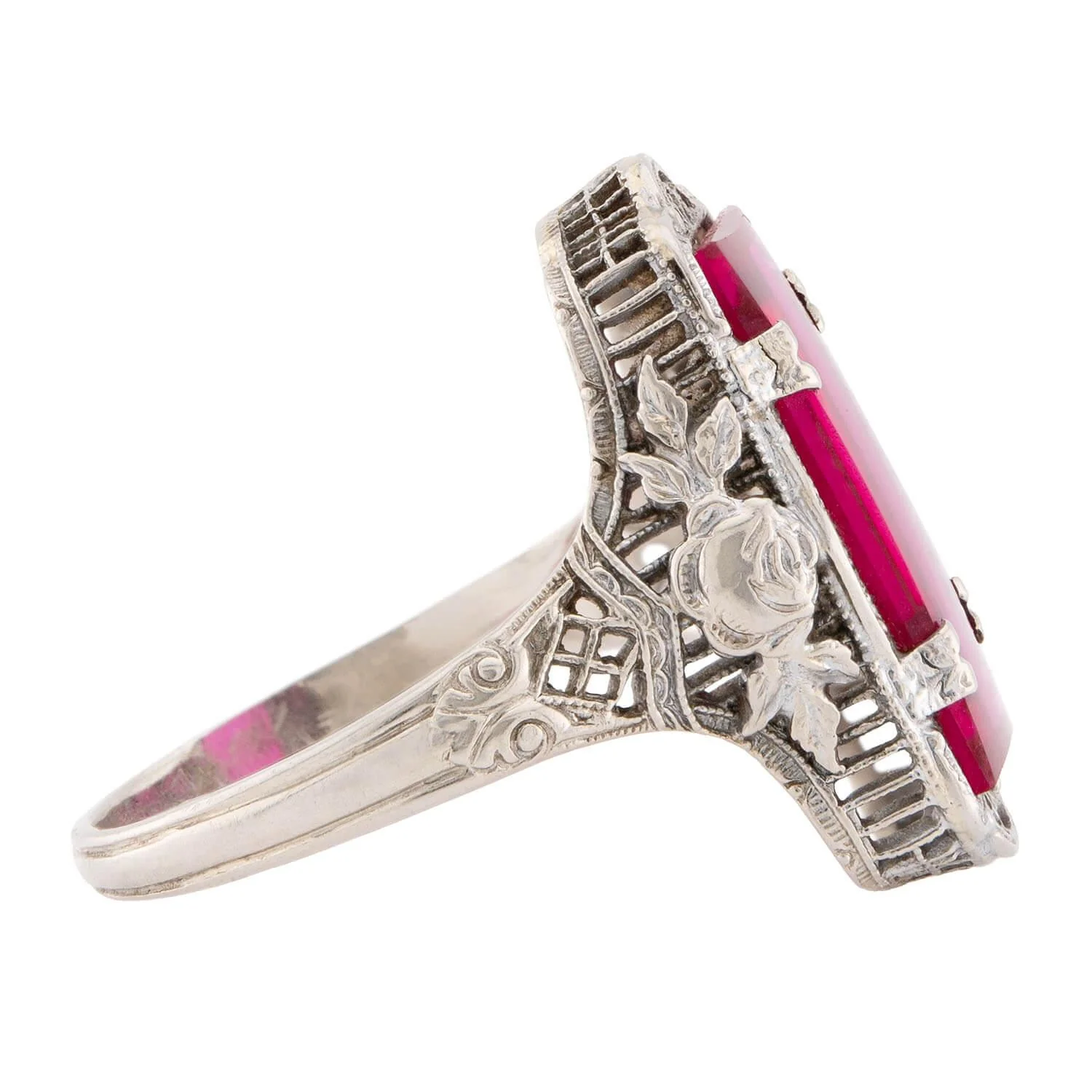 Art Deco 14k Pink Glass Ring - Image 3