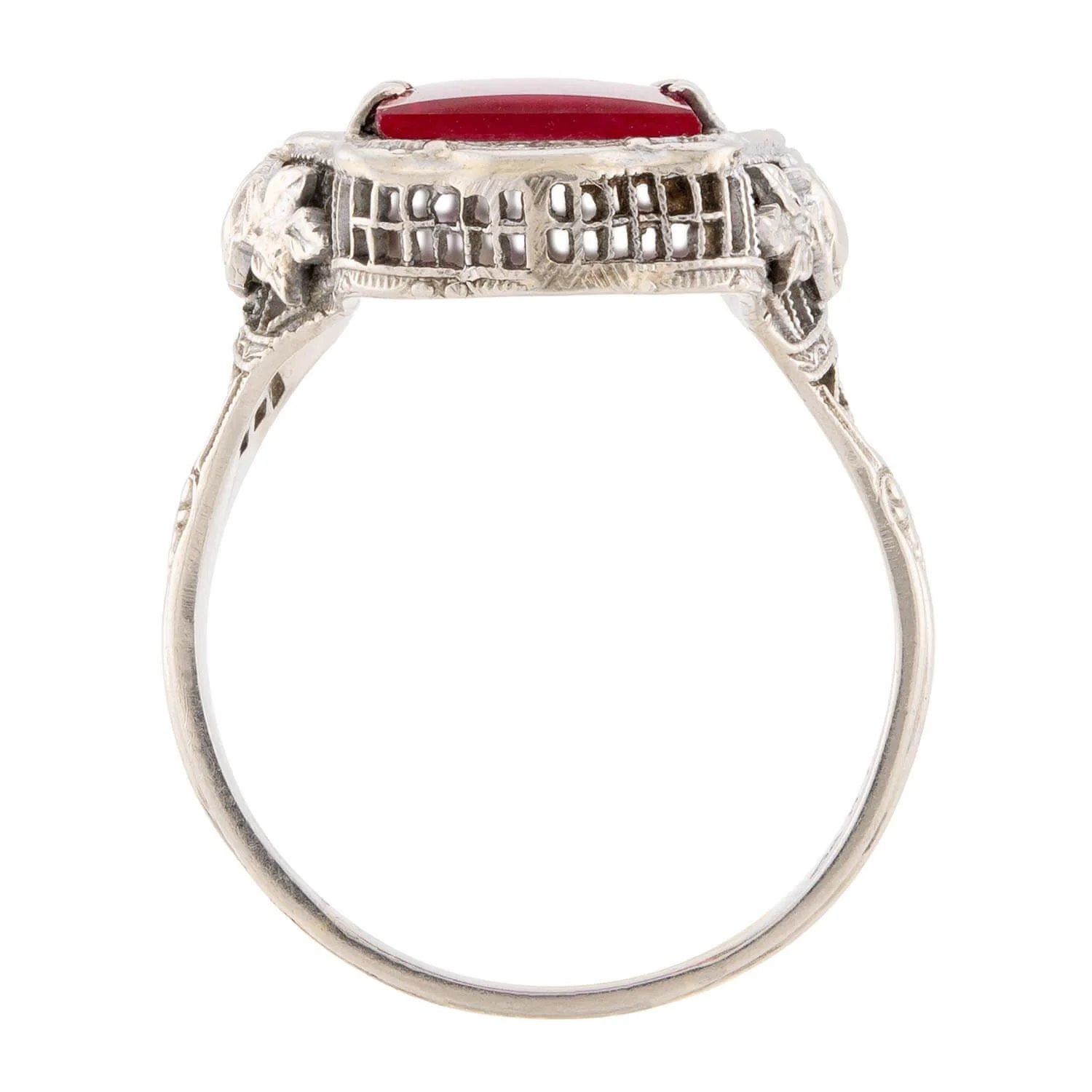 Art Deco 14k Pink Glass Ring - Image 4