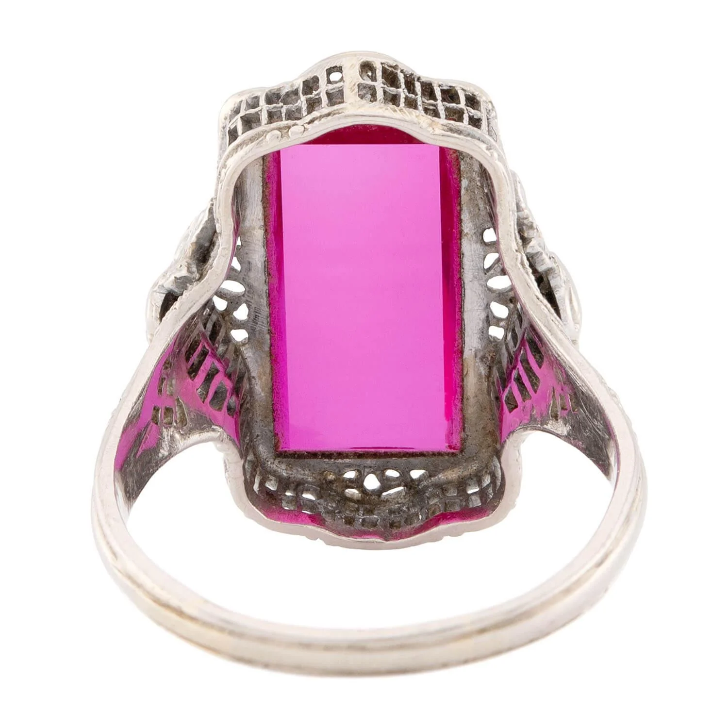 Art Deco 14k Pink Glass Ring - Image 5