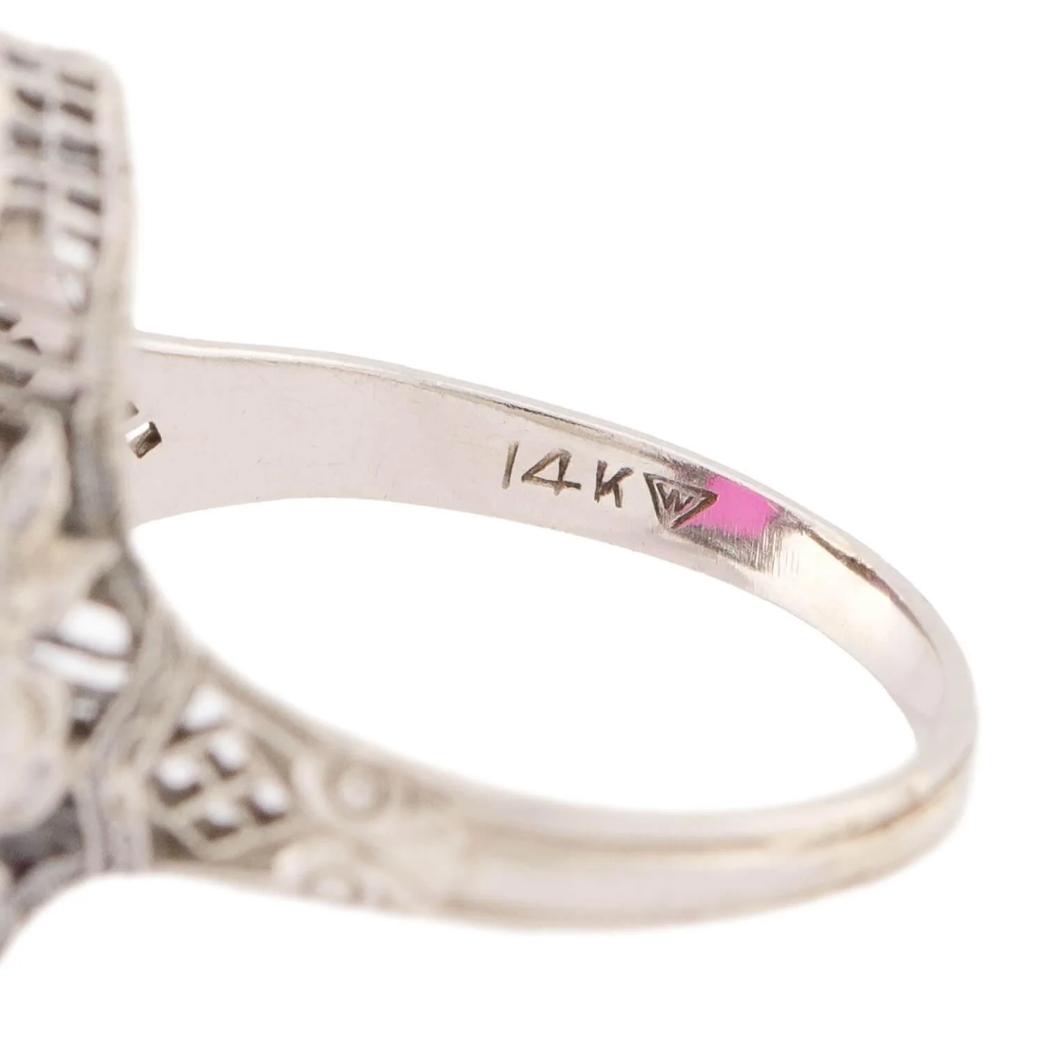Art Deco 14k Pink Glass Ring - Image 6