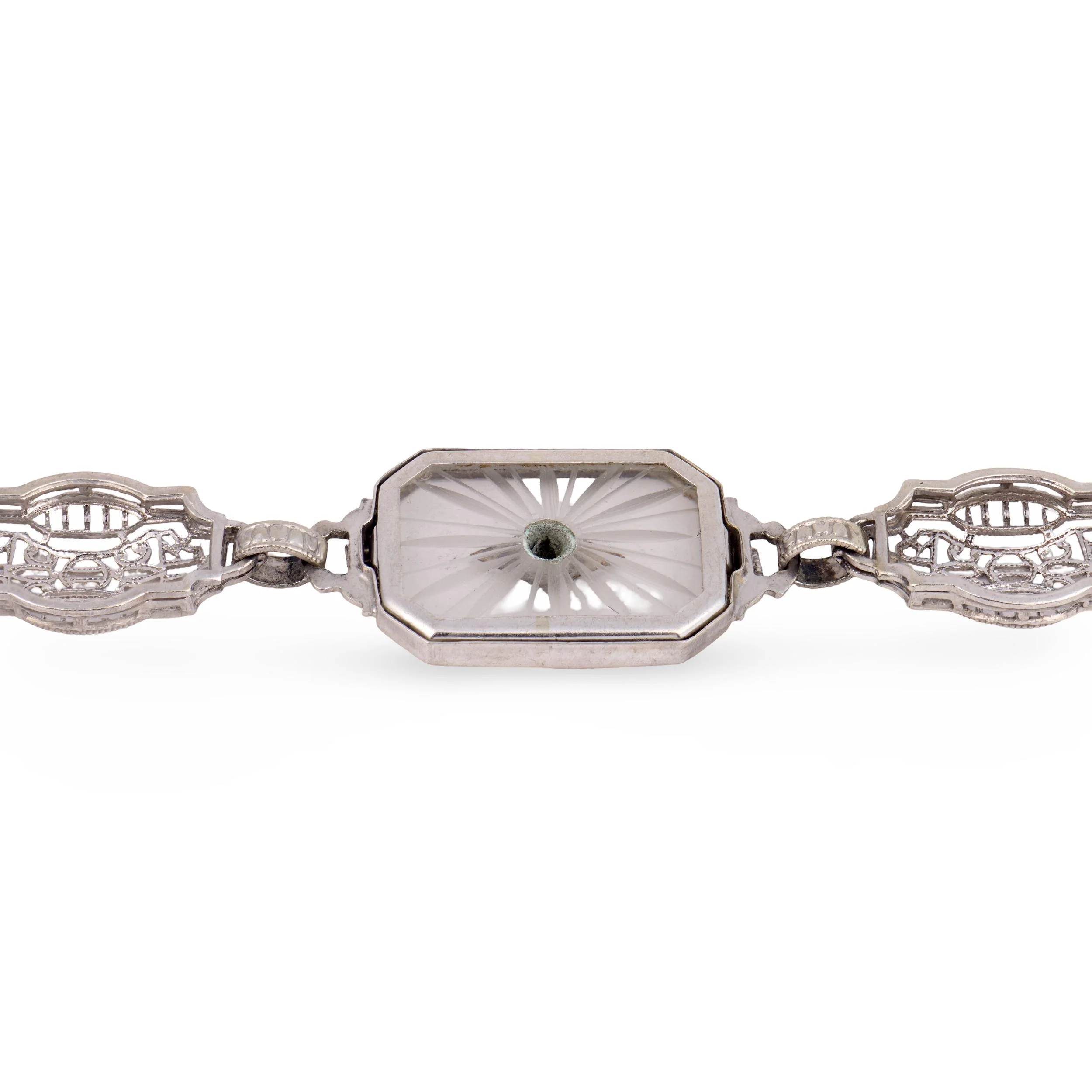 Art Deco 14k Rock Quartz Crystal & Diamond Belly Line Bracelet - Image 4