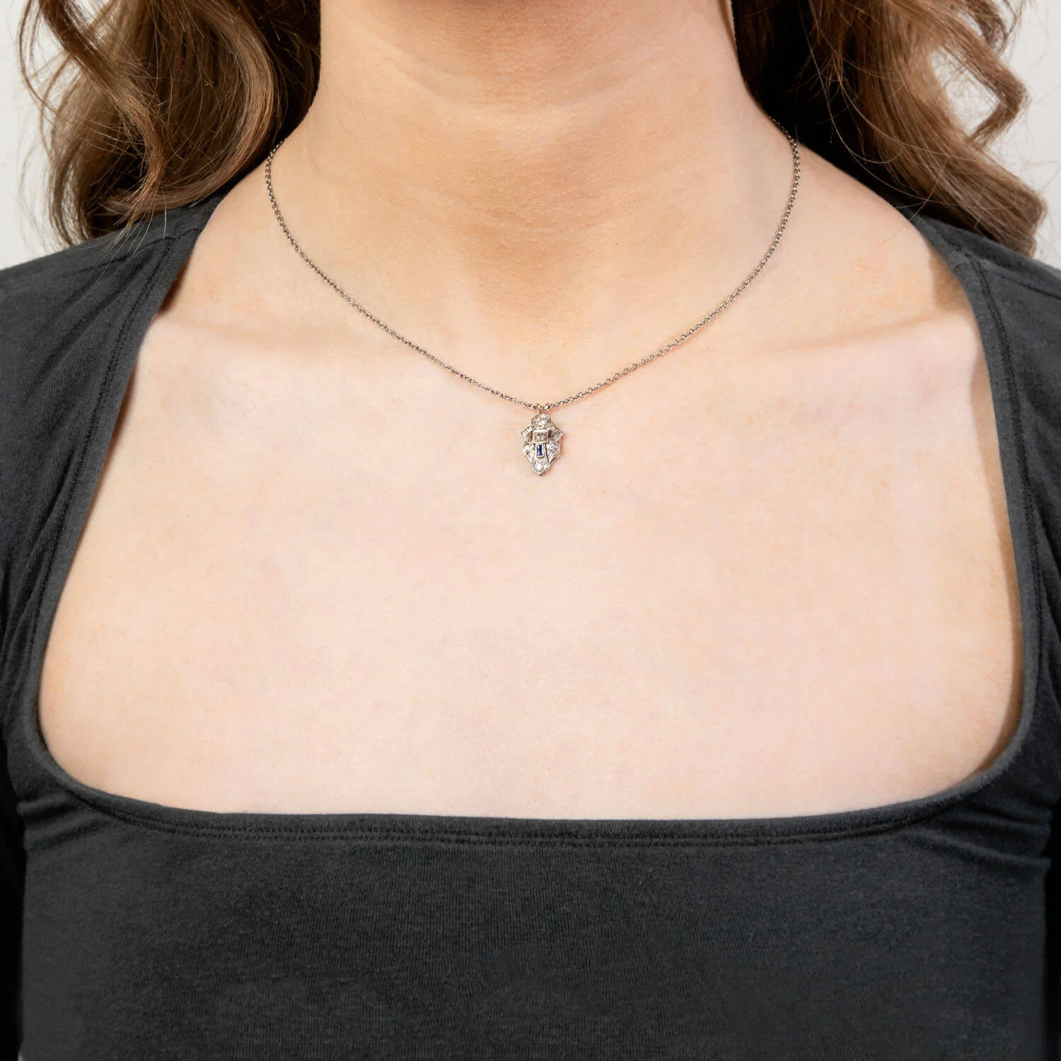 Art Deco 14k Sapphire and Diamond Pendant/Charm - Image 4