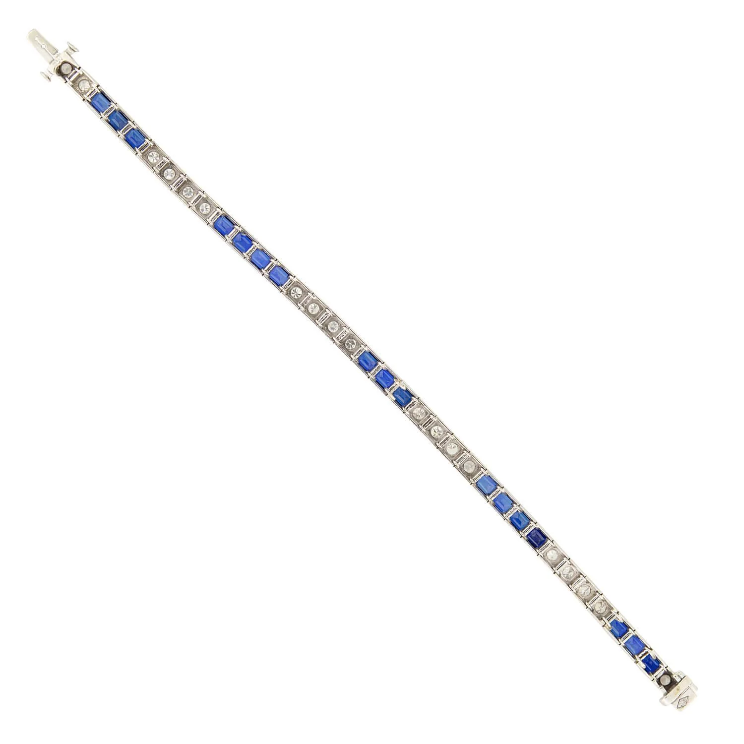 Art Deco 14k Sapphire and Diamond Tennis Bracelet - Image 4