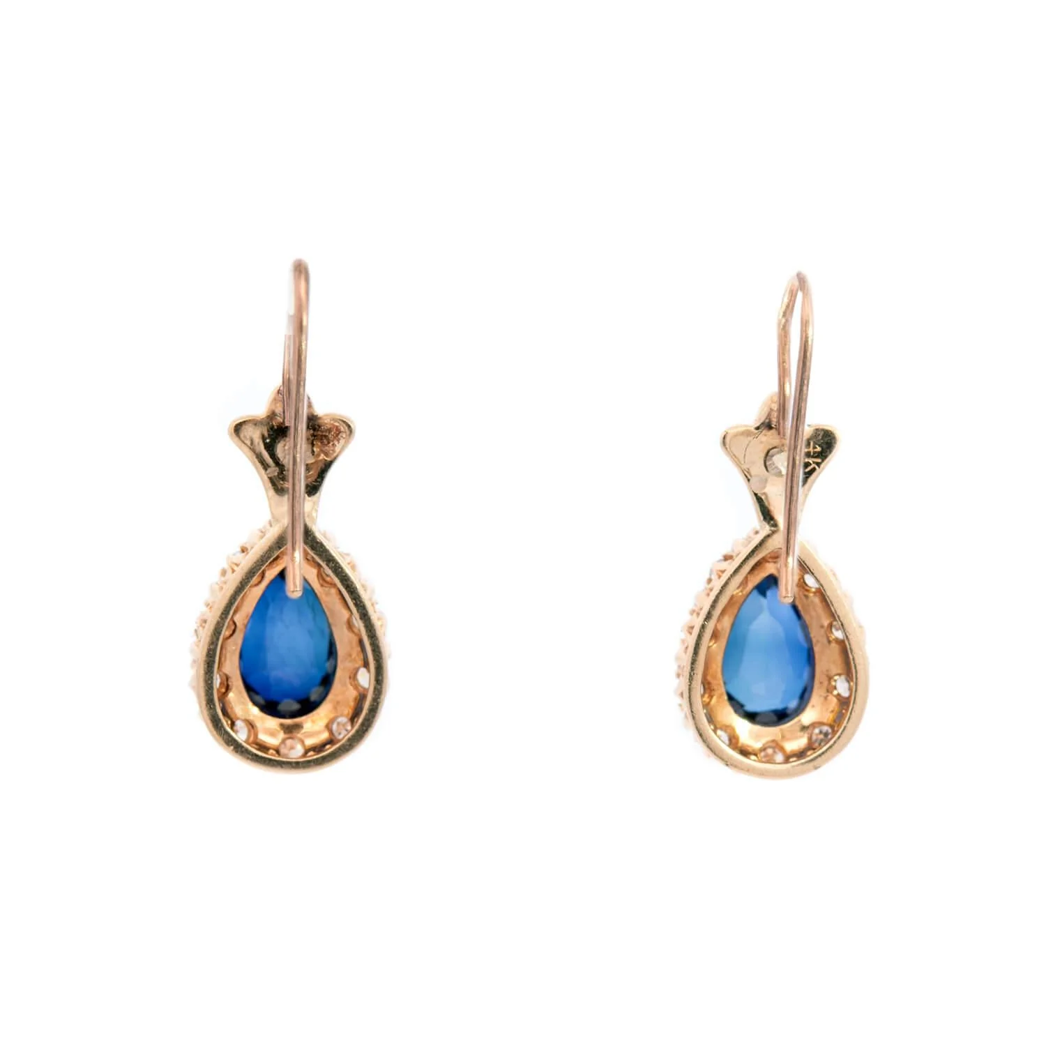 Art Deco 14k Sapphire, Diamond, and Enamel Drop Earrings - Image 3