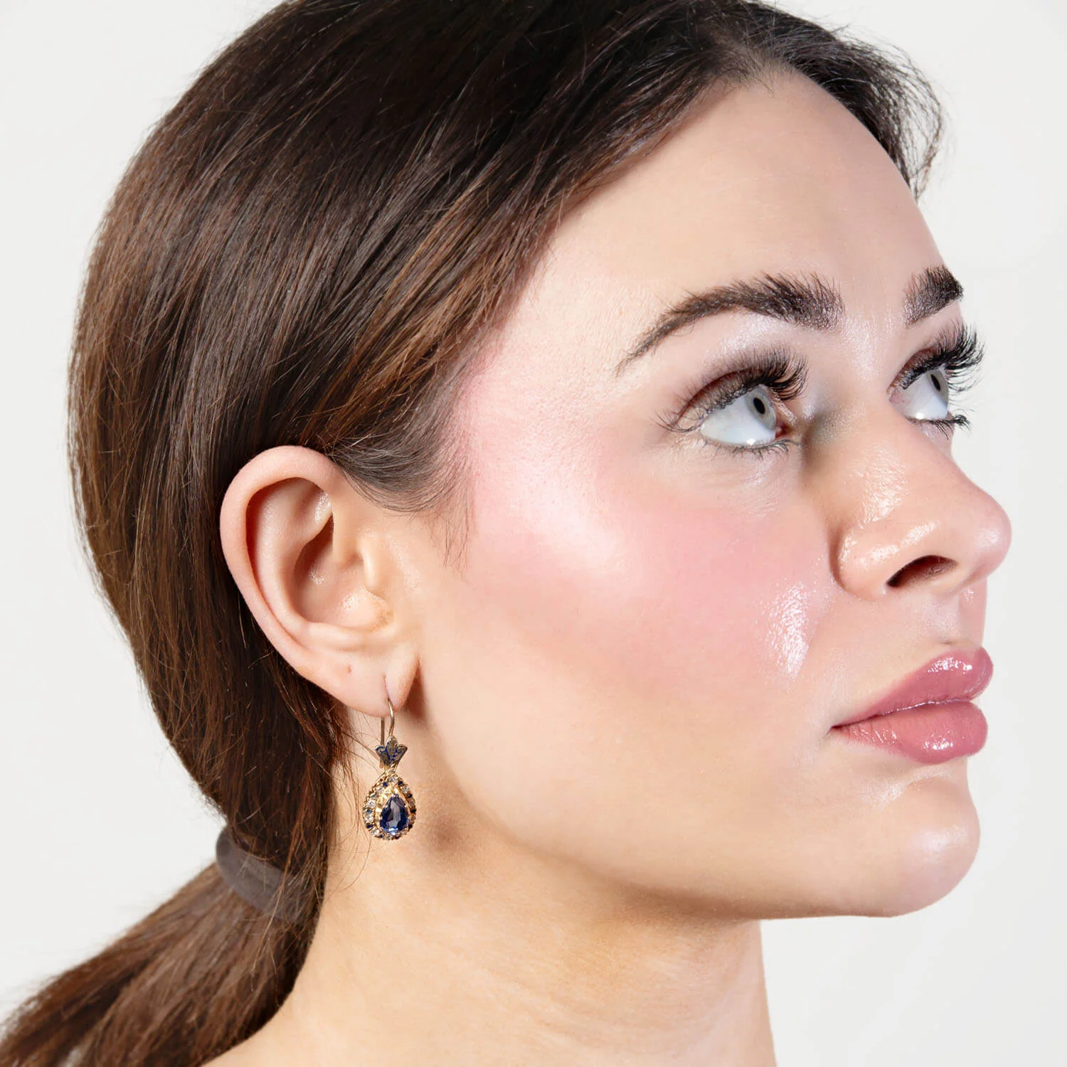 Art Deco 14k Sapphire, Diamond, and Enamel Drop Earrings - Image 4