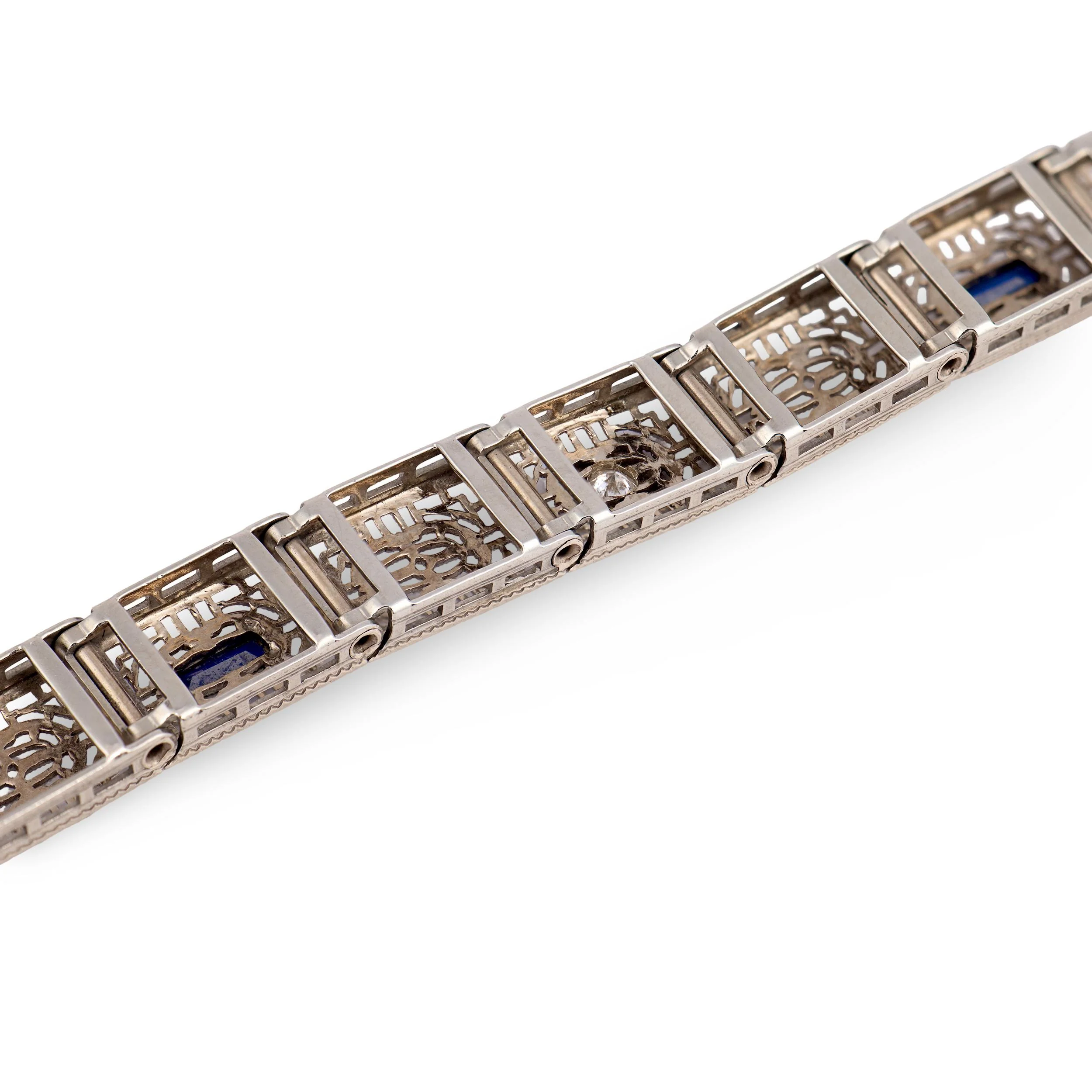 Art Deco 14k "Sapphire" & Diamond Line Bracelet - Image 4