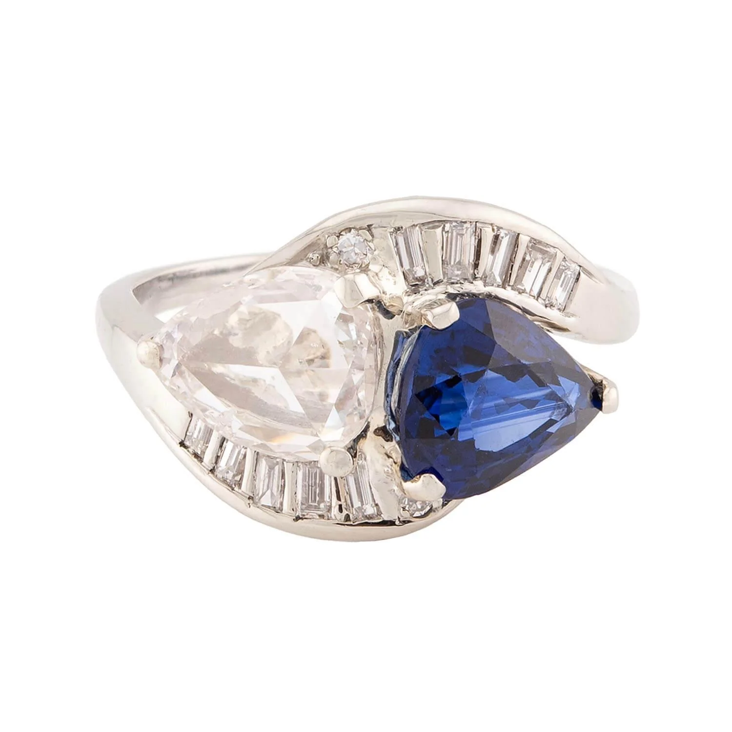 Art Deco 14k Sapphire & Diamond "Moi et Toi" Bypass Ring - Image 2