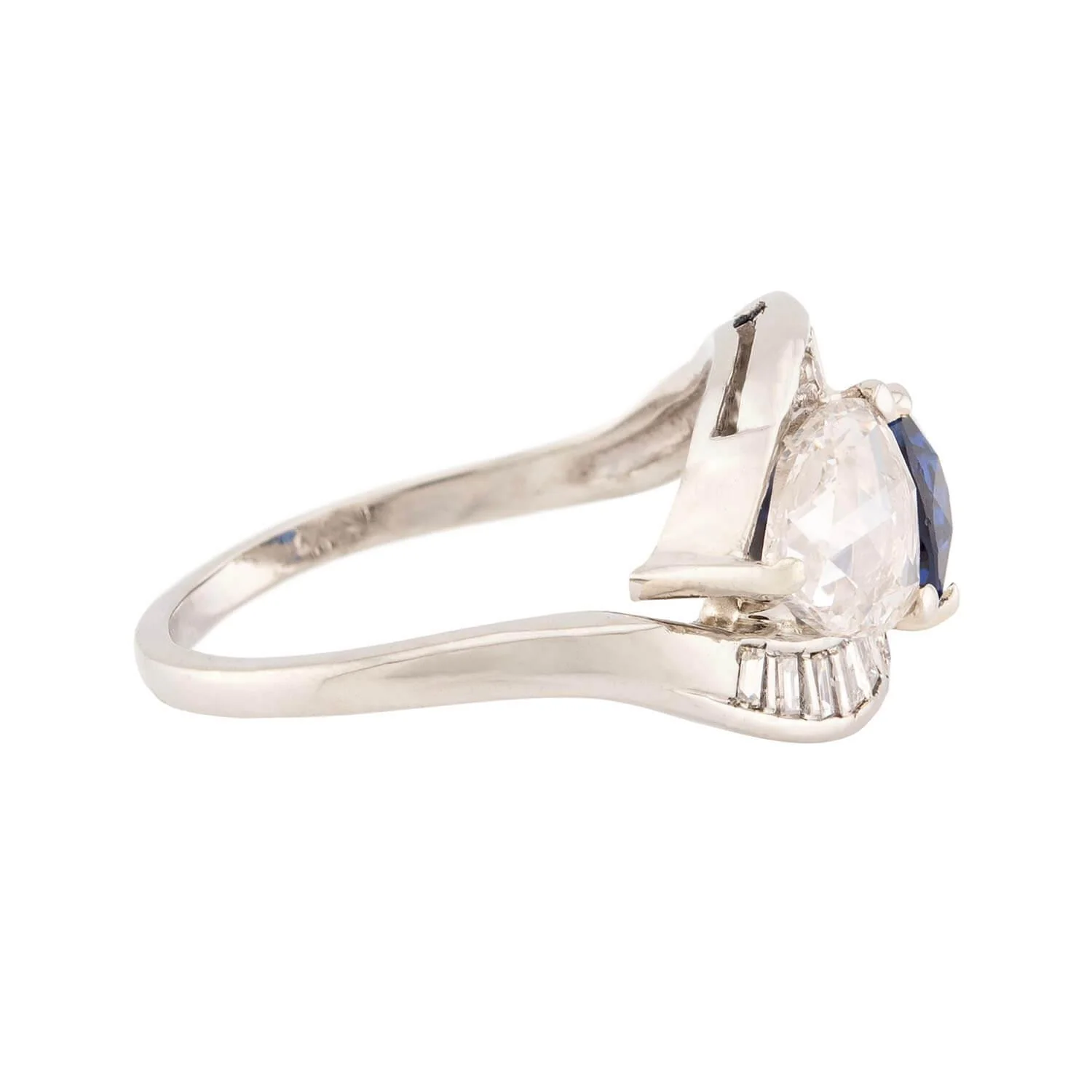 Art Deco 14k Sapphire & Diamond "Moi et Toi" Bypass Ring - Image 3
