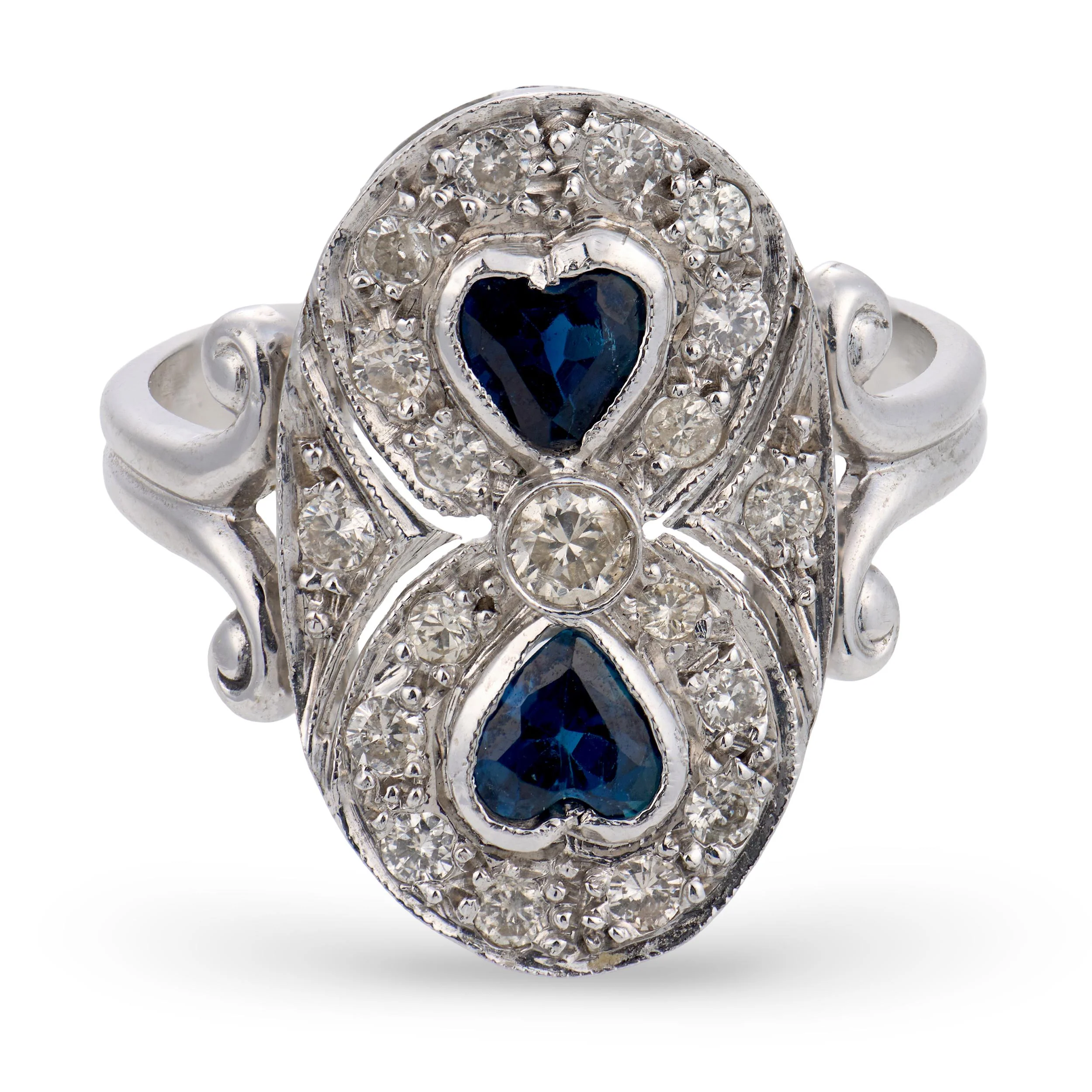 Art Deco 14k Sapphire & Diamond Navette Ring - Image 2