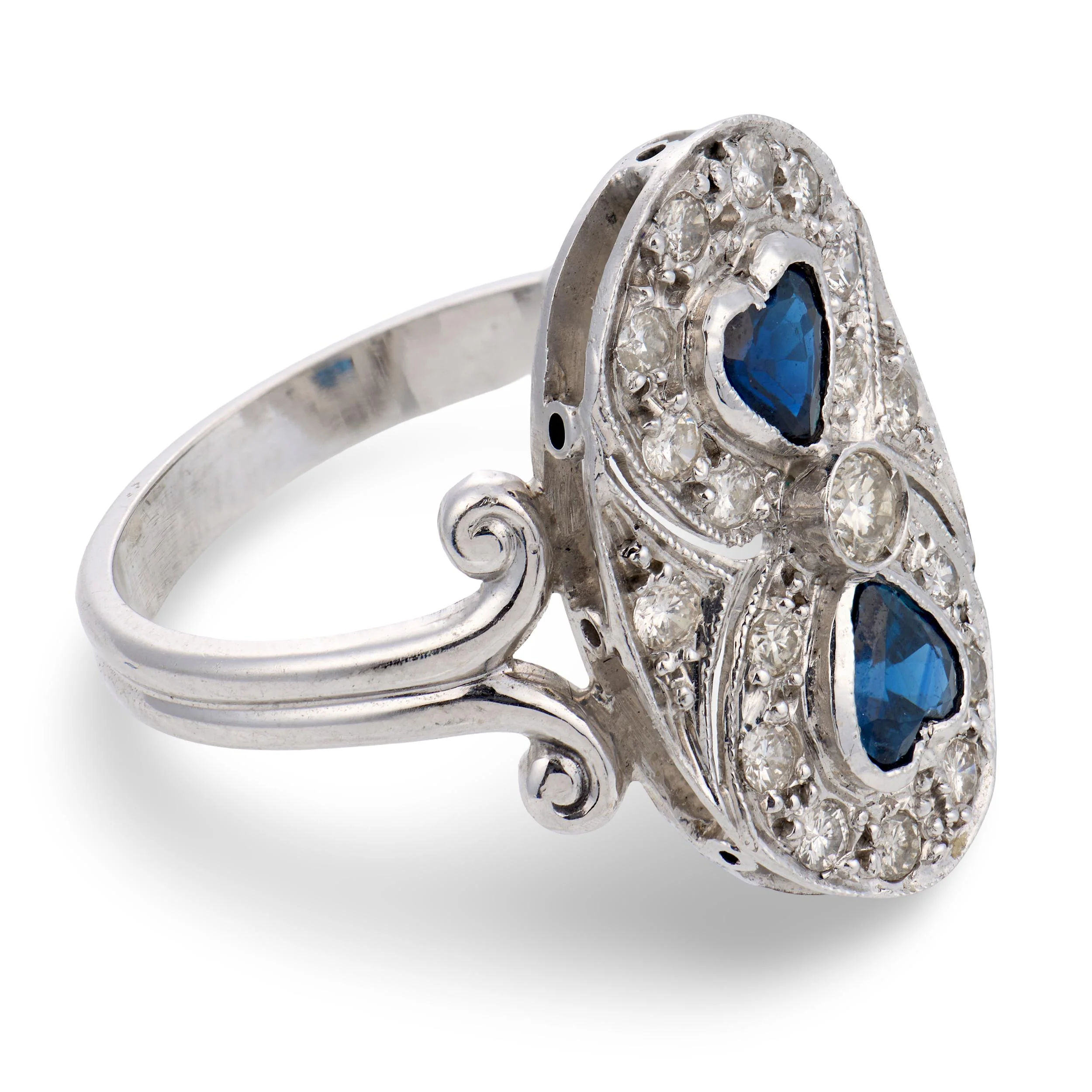 Art Deco 14k Sapphire & Diamond Navette Ring - Image 3