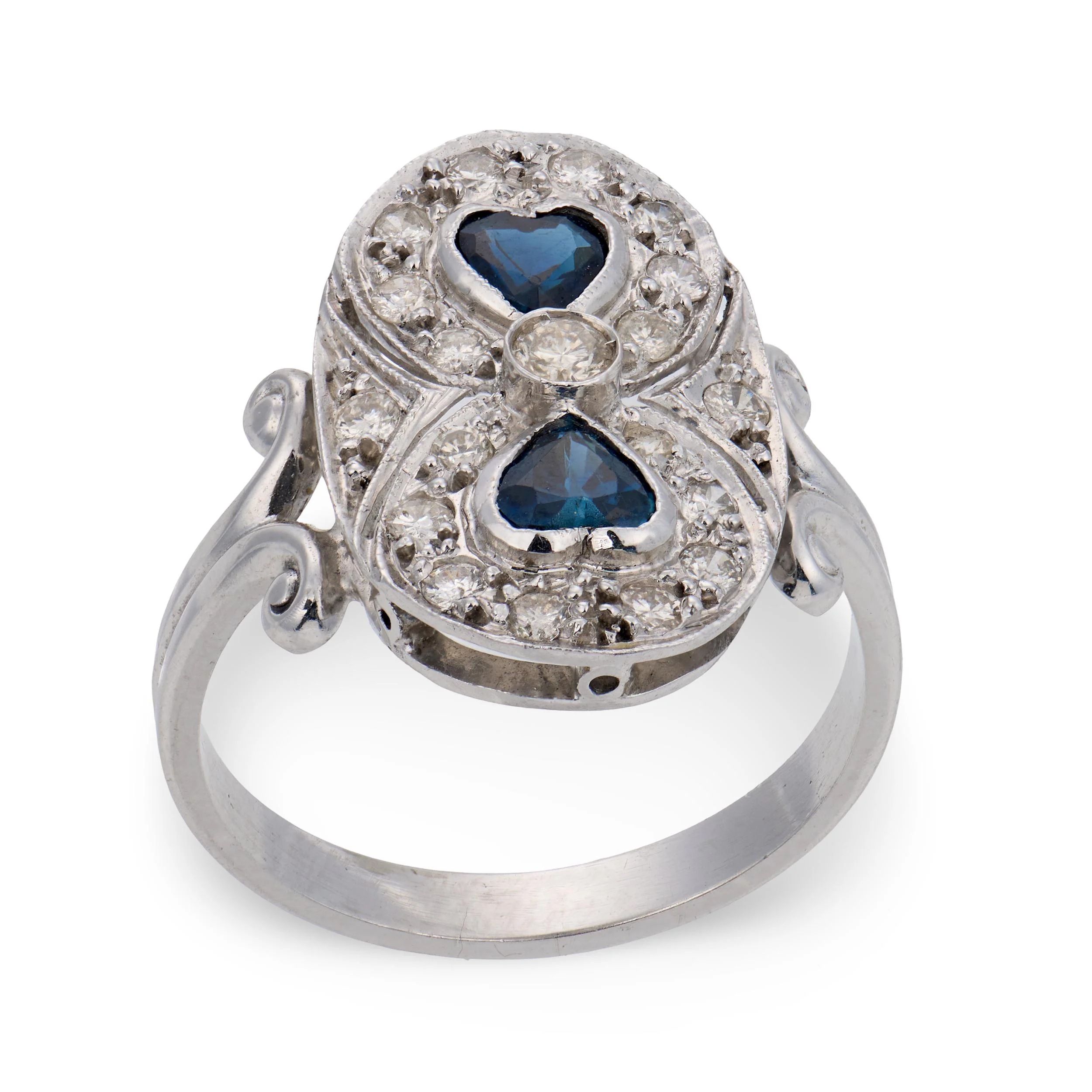 Art Deco 14k Sapphire & Diamond Navette Ring - Image 4