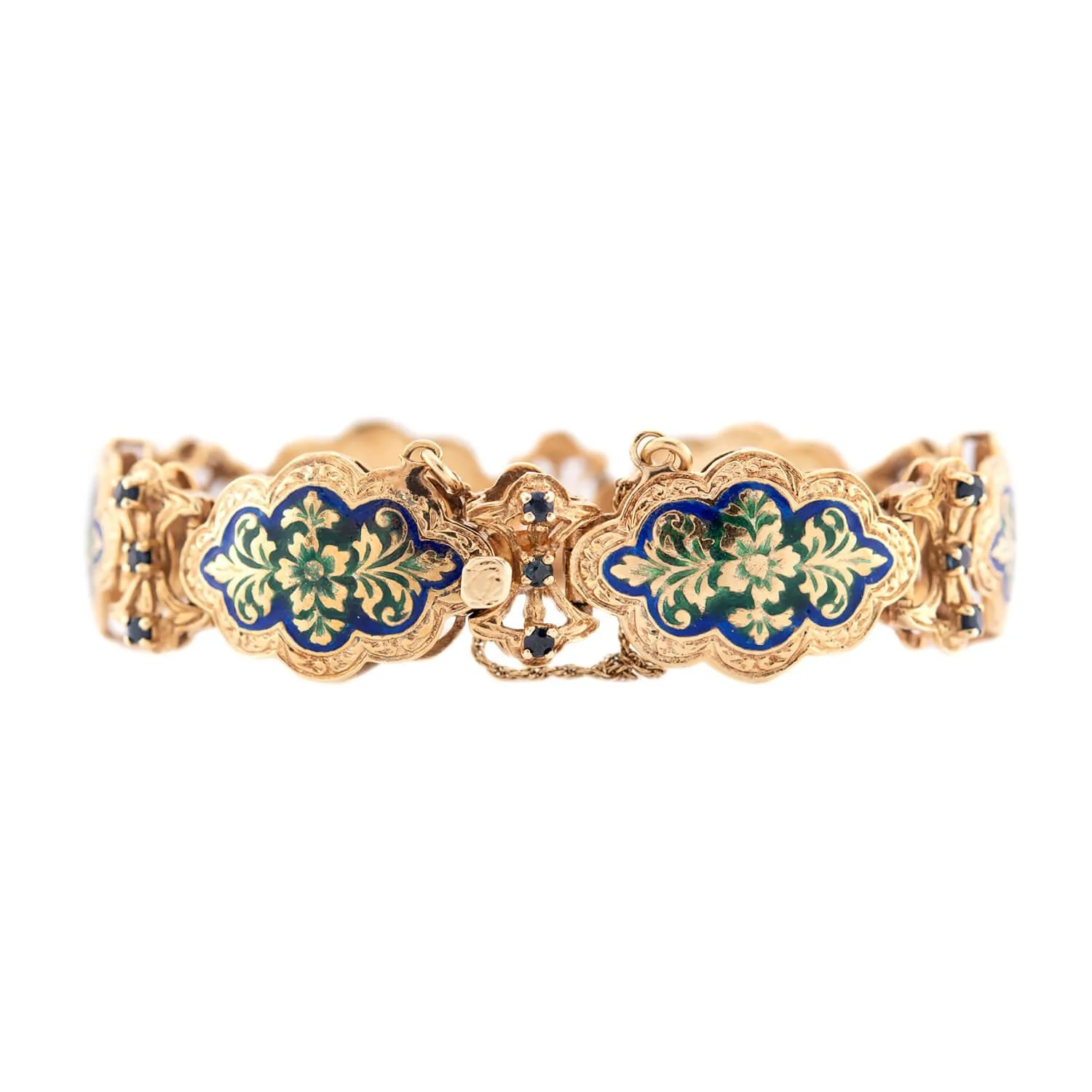 Art Deco 14k Sapphire & Enamel Link Bracelet - Image 3