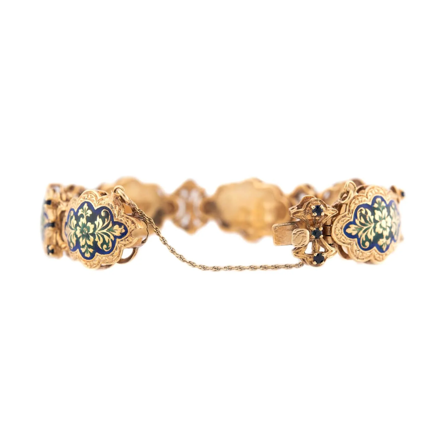 Art Deco 14k Sapphire & Enamel Link Bracelet - Image 4