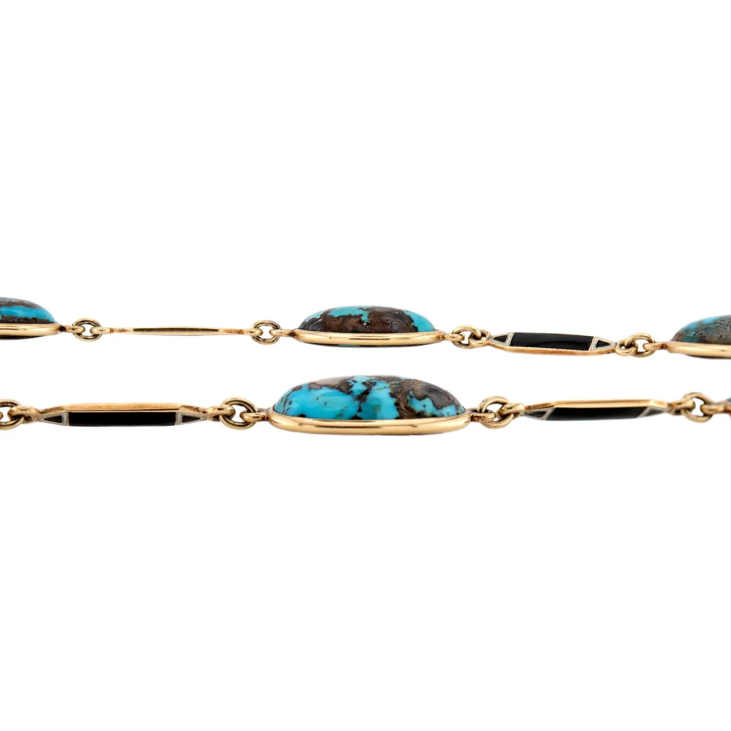 Art Deco 14k Turquoise and Enamel Link Necklace - Image 3