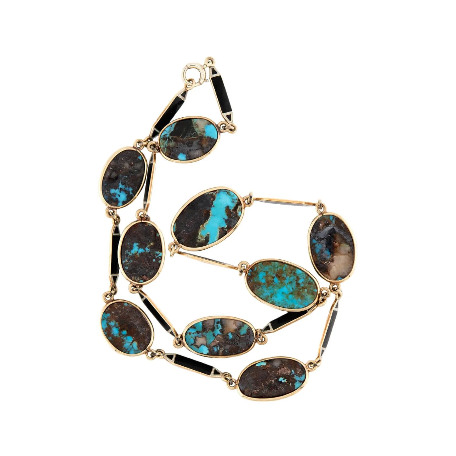 Art Deco 14k Turquoise and Enamel Link Necklace - Image 4