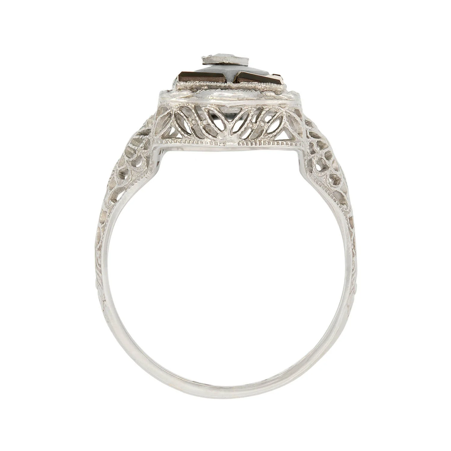 Art Deco 14k White Gold Filagree Black Onyx Center Rose Cut Diamond - Image 3