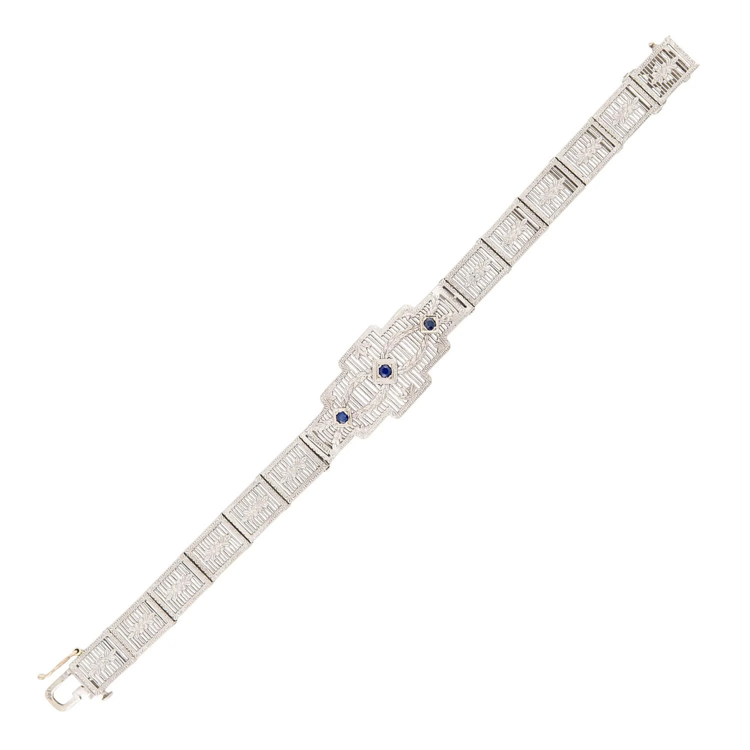 Art Deco 14k White Sapphire Filigree Line Bracelet - Image 2