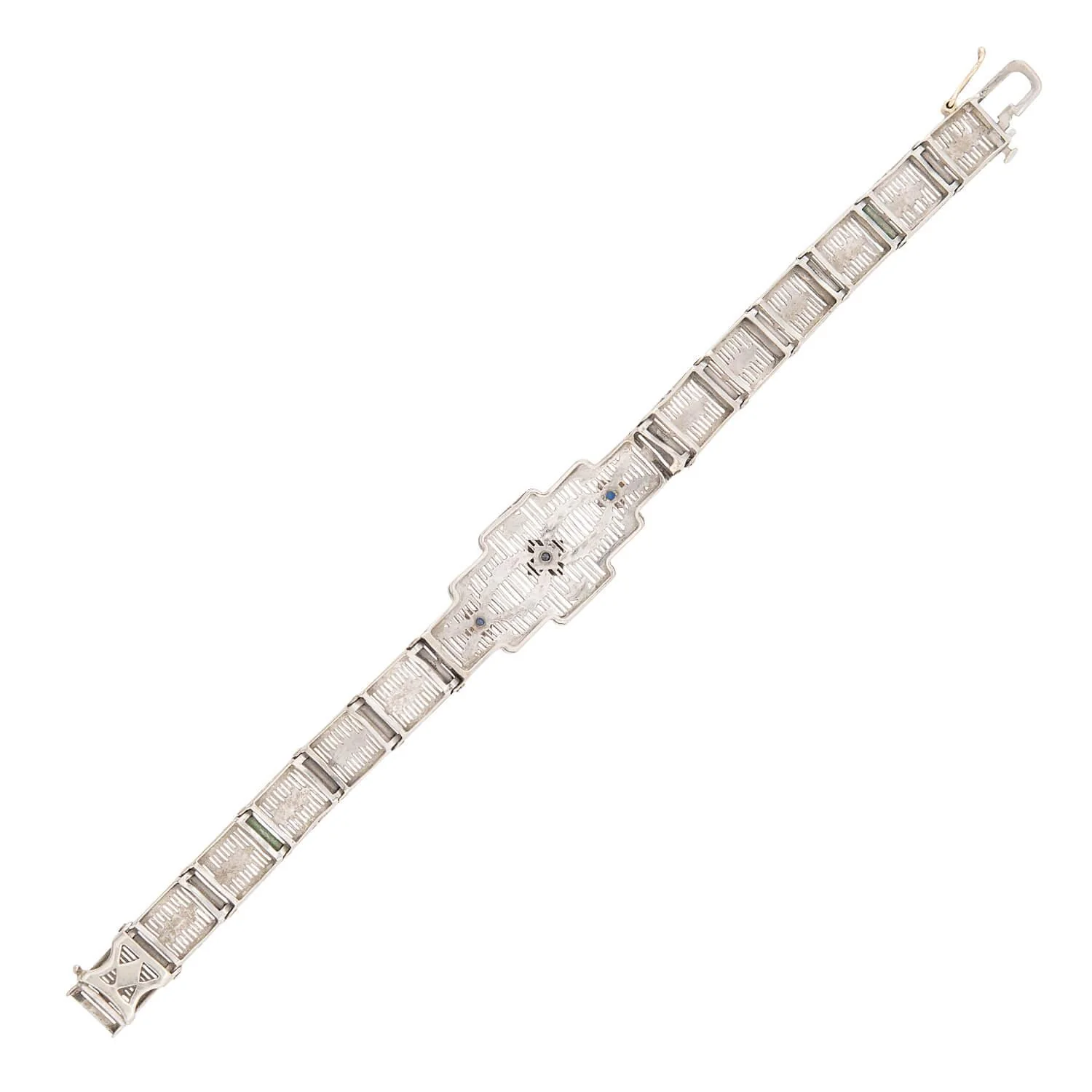 Art Deco 14k White Sapphire Filigree Line Bracelet - Image 4