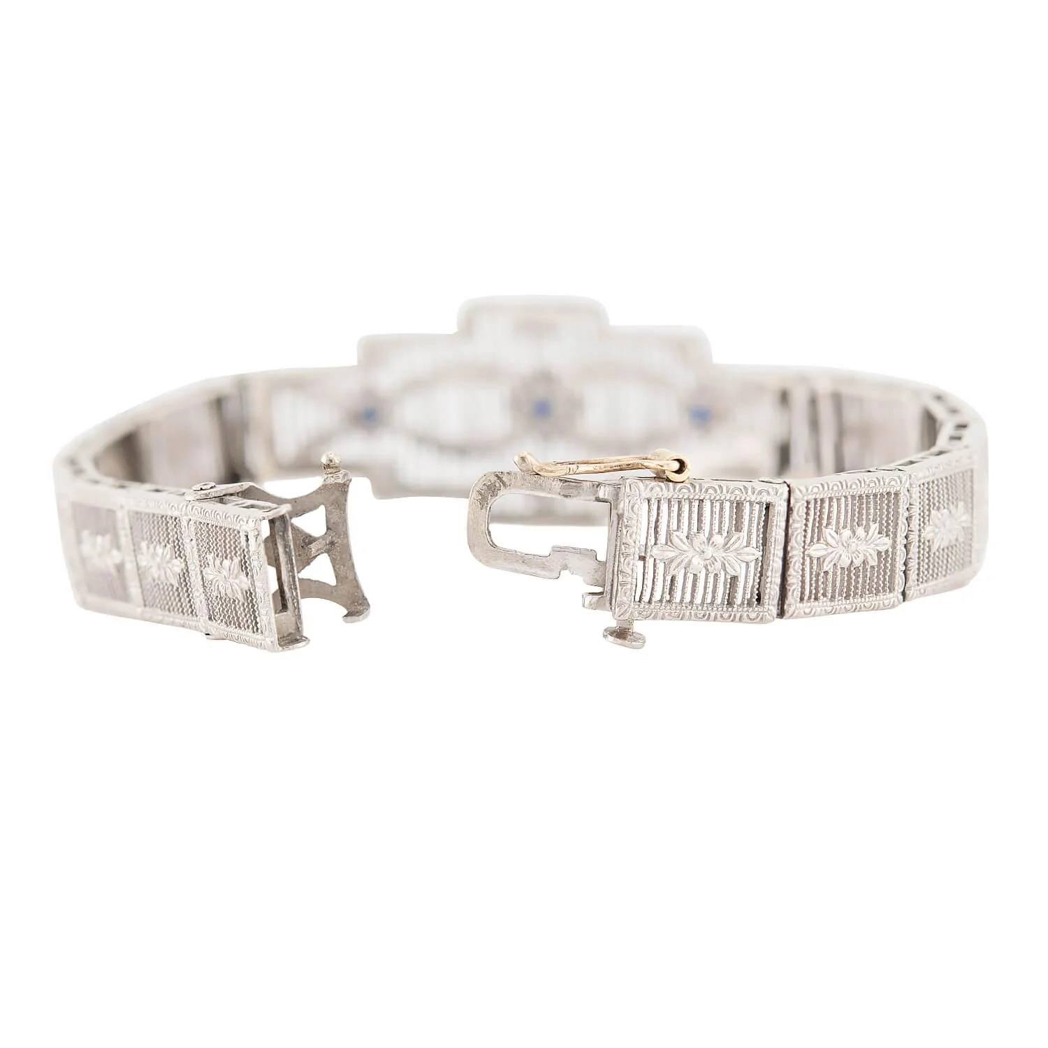 Art Deco 14k White Sapphire Filigree Line Bracelet - Image 6