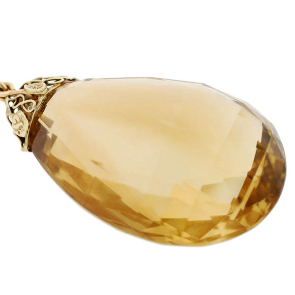 Art Deco 14kt Large Citrine Drop Enameled Chain Necklace - Image 5