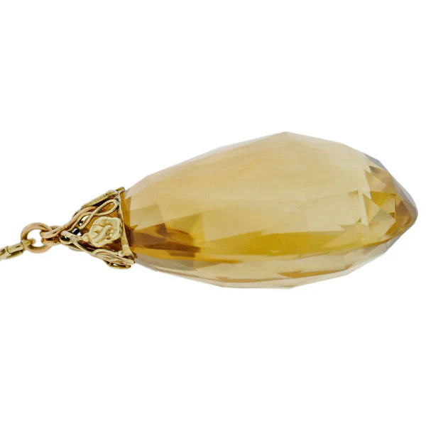 Art Deco 14kt Large Citrine Drop Enameled Chain Necklace - Image 7