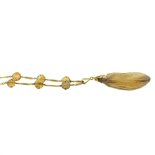 Art Deco 14kt Egyptian Revival Carved Citrine Pharaoh Necklace - Image 5