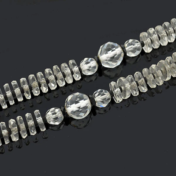 Art Deco 14kt Faceted Rock Quartz Crystal & Onyx Necklace 15" - Image 2