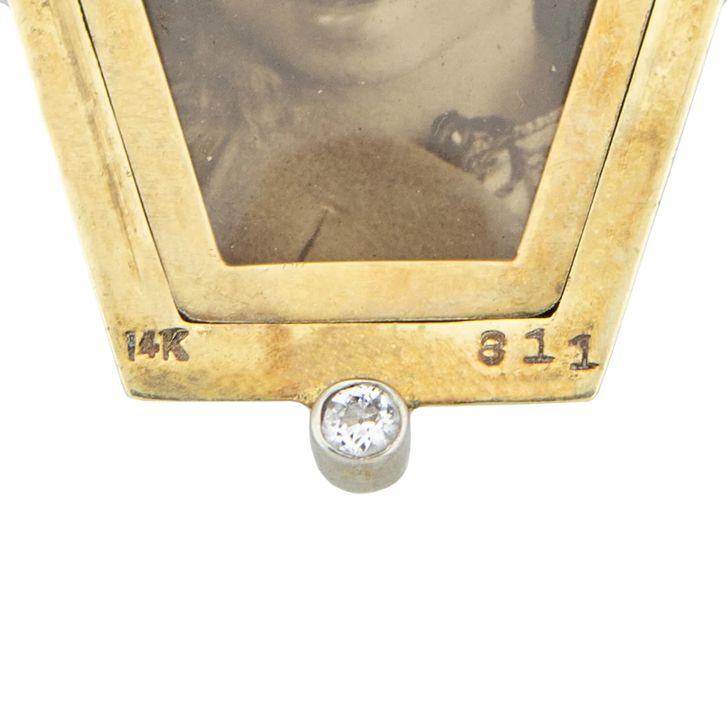 Art Deco 14kt/Platinum, Diamond + Enamel Locket Pendant - Image 5