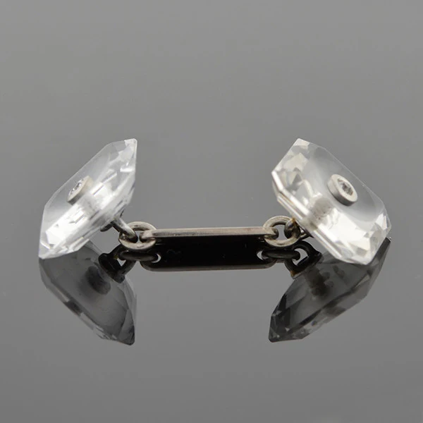 Art Deco 14kt Rock Quartz Crystal & Diamond Cufflinks - Image 4