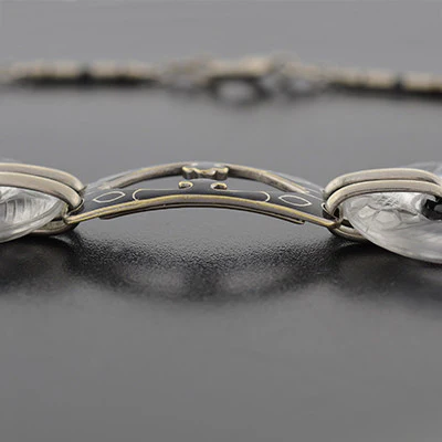 Art Deco 14kt Rock Quartz Crystal & Enamel Necklace - Image 4