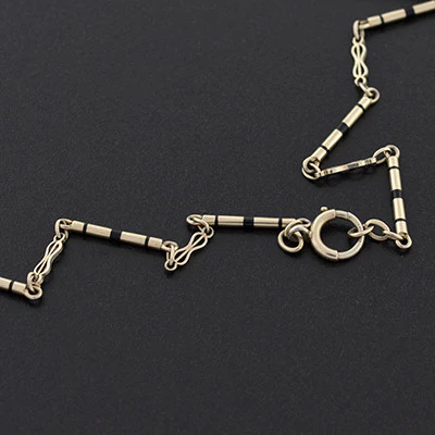 Art Deco 14kt Rock Quartz Crystal & Enamel Necklace - Image 6