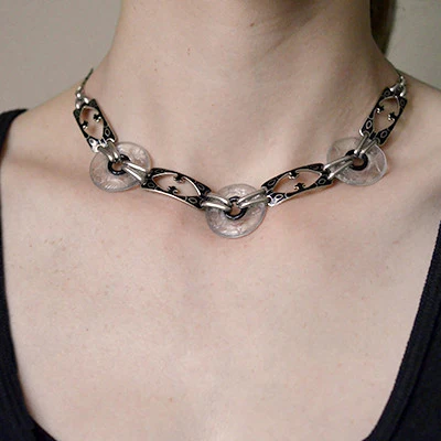 Art Deco 14kt Rock Quartz Crystal & Enamel Necklace - Image 7