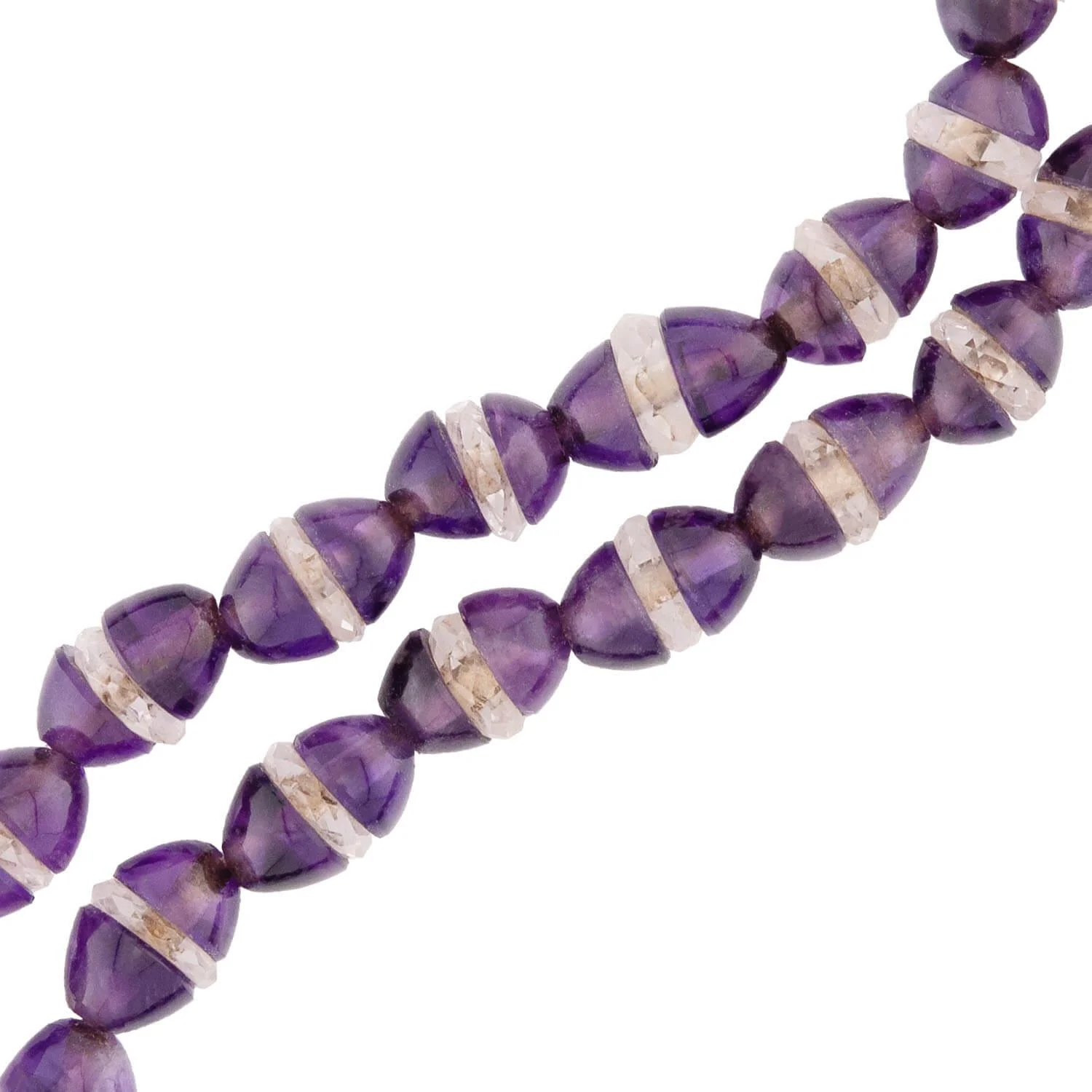 Art Deco 18k Amethyst and Rock Quartz Crystal Rondelle Bead Necklace - Image 3