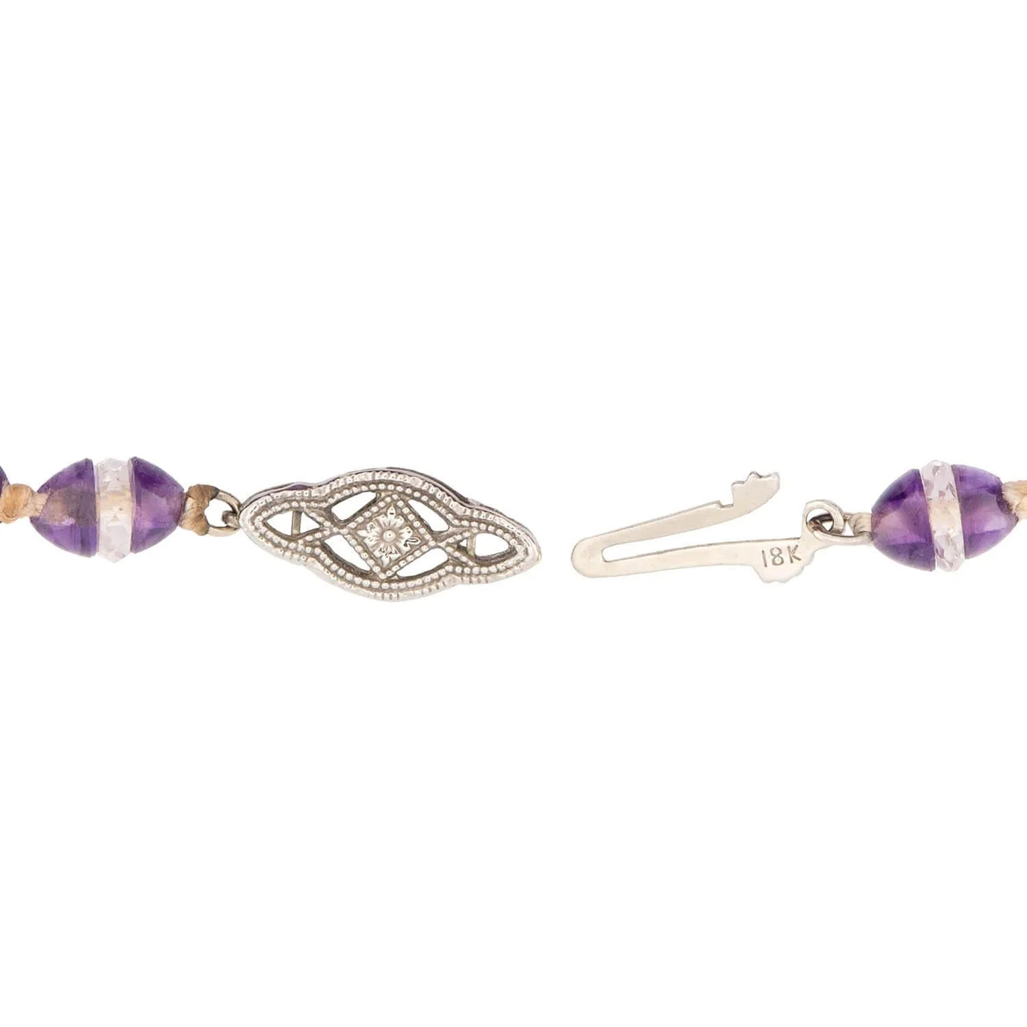 Art Deco 18k Amethyst and Rock Quartz Crystal Rondelle Bead Necklace - Image 4