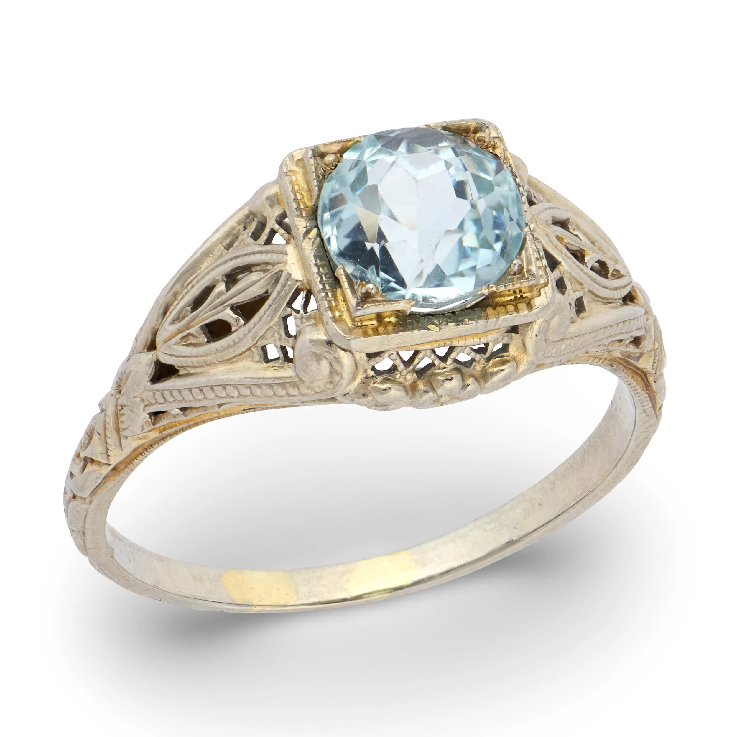 Art Deco 18k 1.50ct Aqua Ring