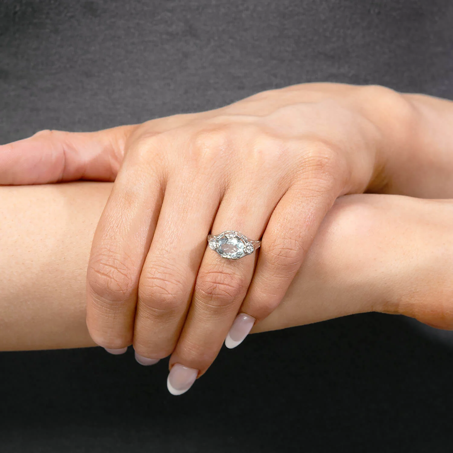Art Deco 18k Aqua Ring - Image 6