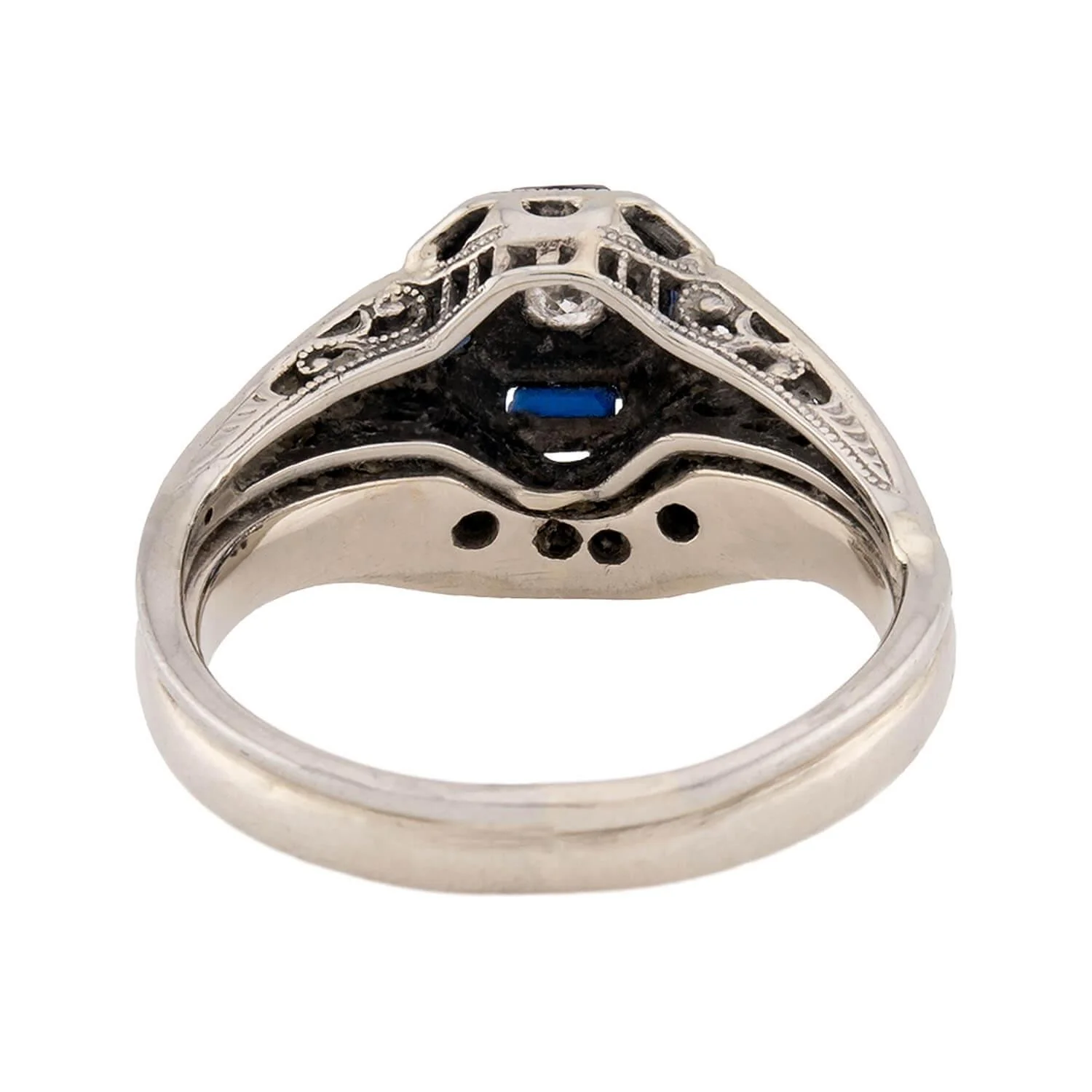 Art Deco 18k Diamond and Sapphire Engagement Ring Set - Image 5