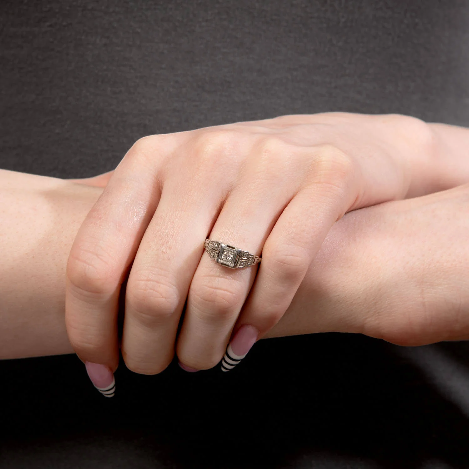 Art Deco 18k Diamond Engagement Ring .20ct - Image 6