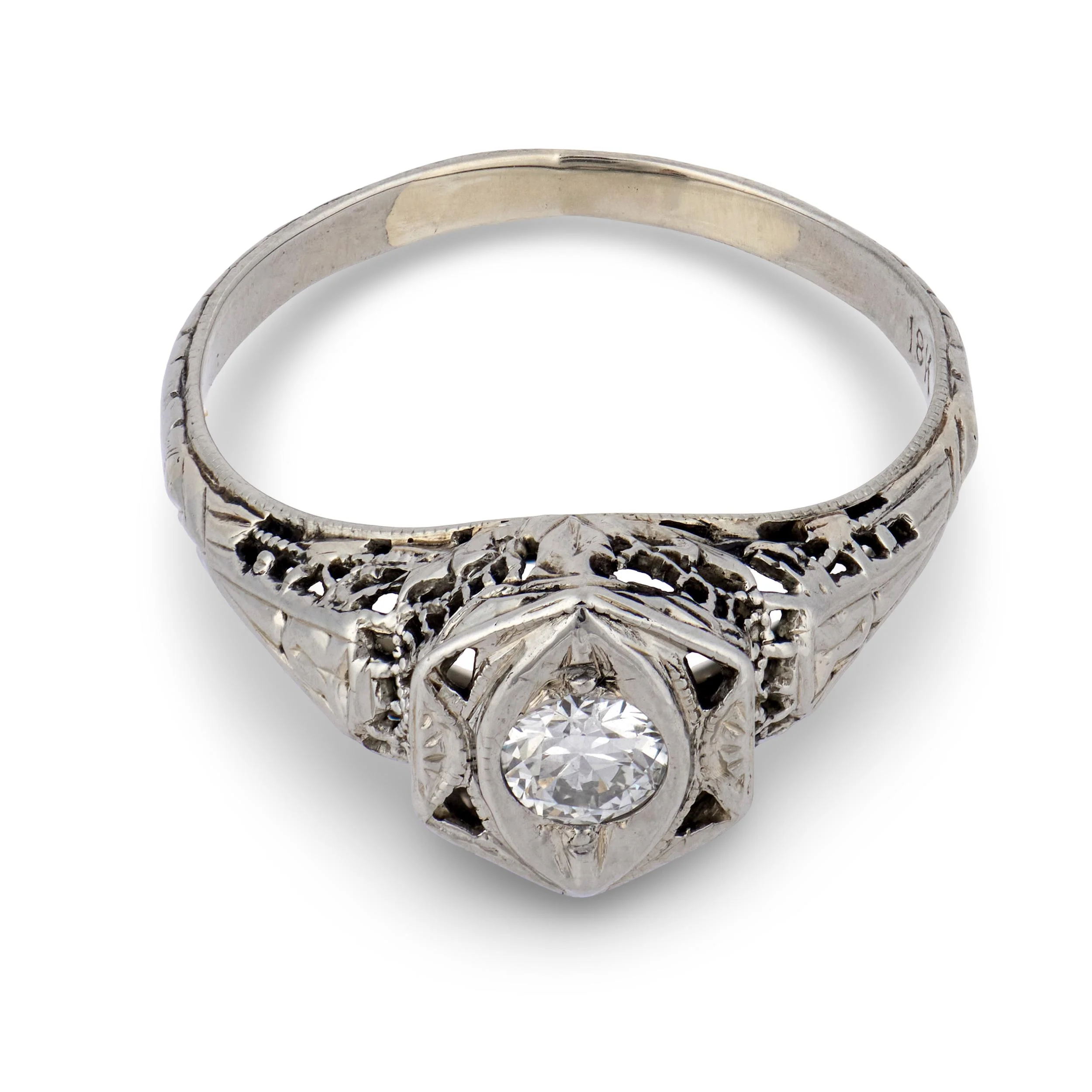 Art Deco 18k Diamond Engagement Ring .20ct - Image 2