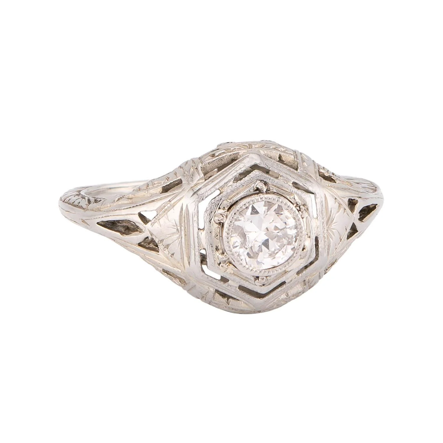 Art Deco 18k Diamond Engagement Ring .35ct - Image 2