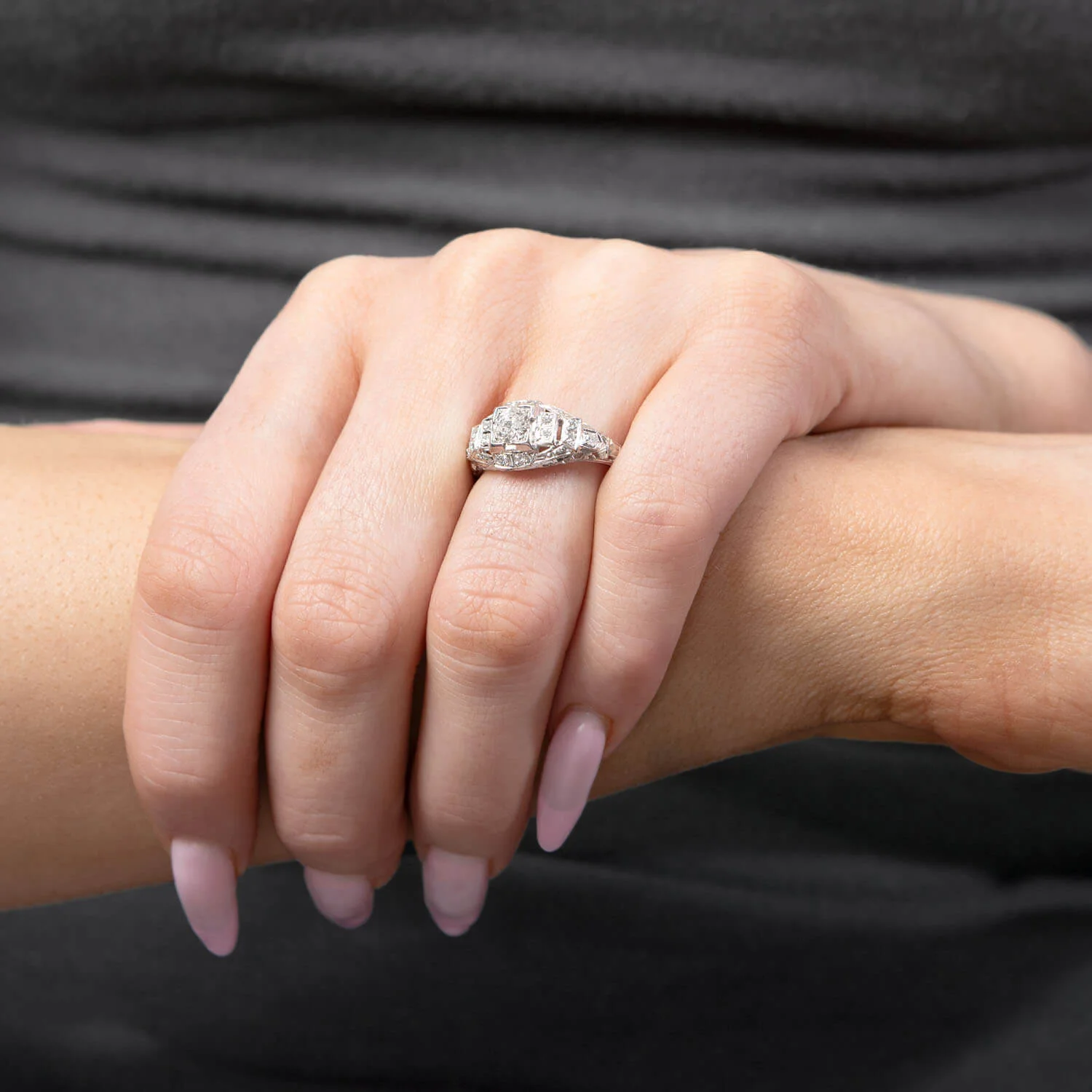 Art Deco 18k Diamond Engagement Ring .40ct - Image 6