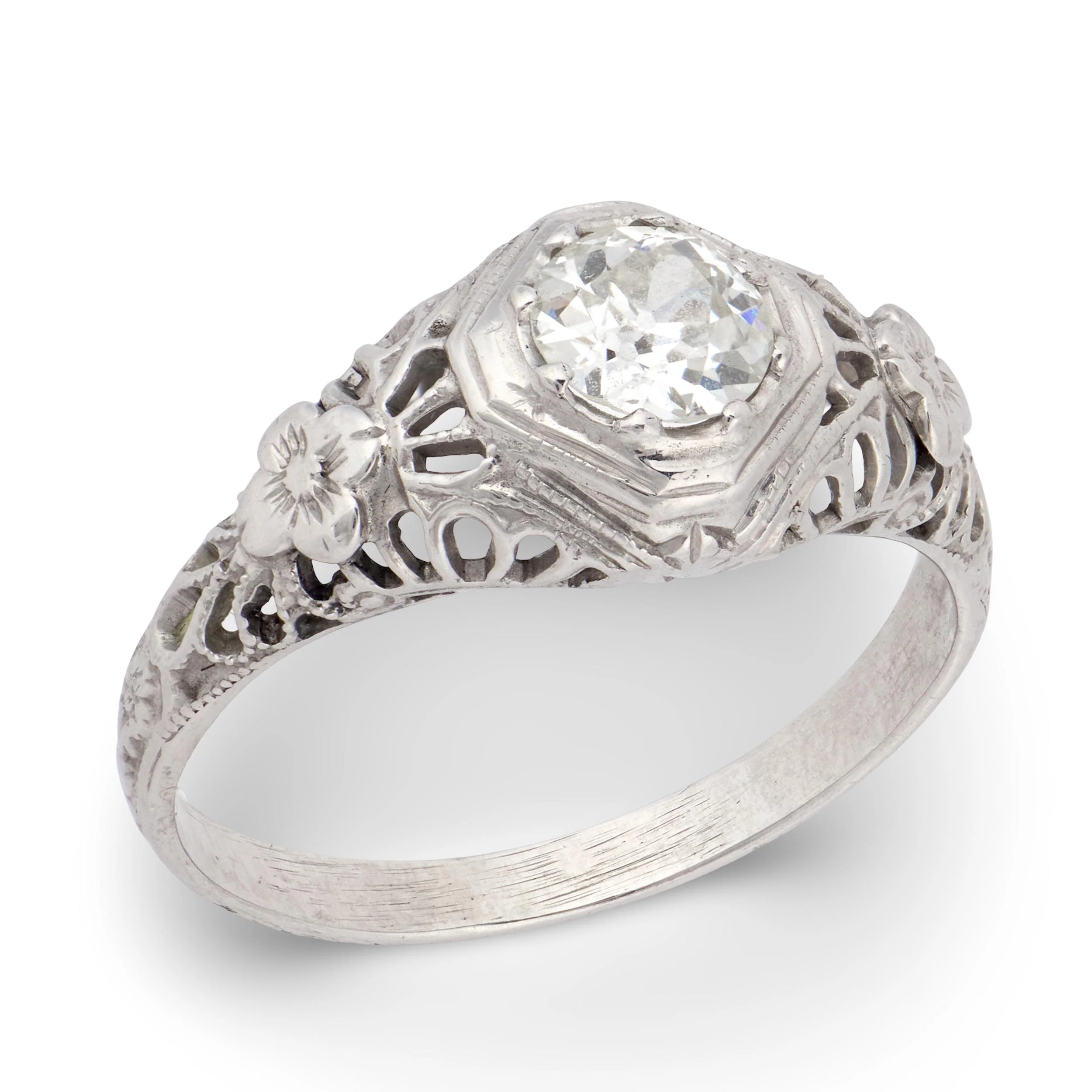 Art Deco 18k Diamond Engagement Ring .45ct