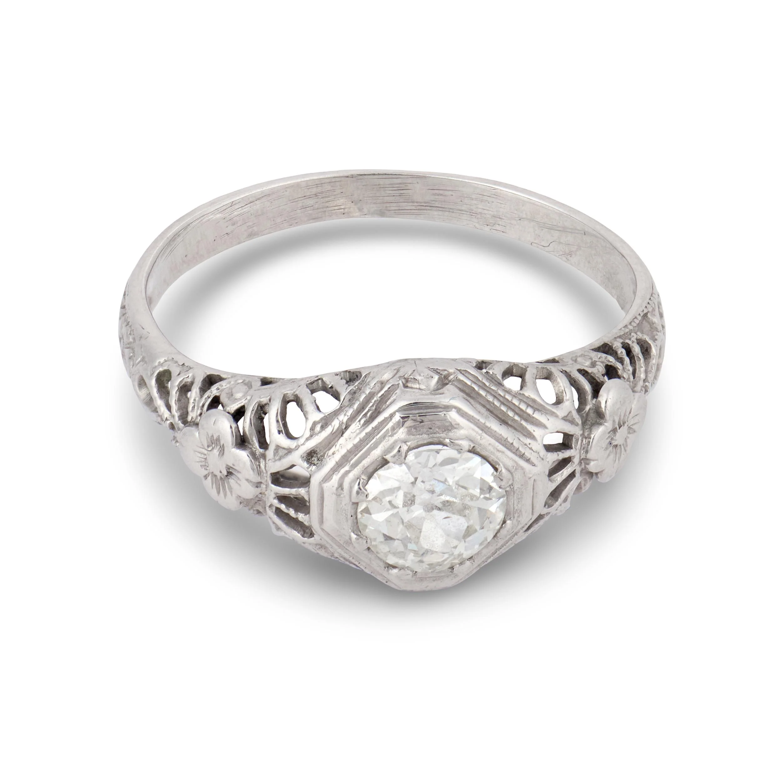 Art Deco 18k Diamond Engagement Ring .45ct - Image 2