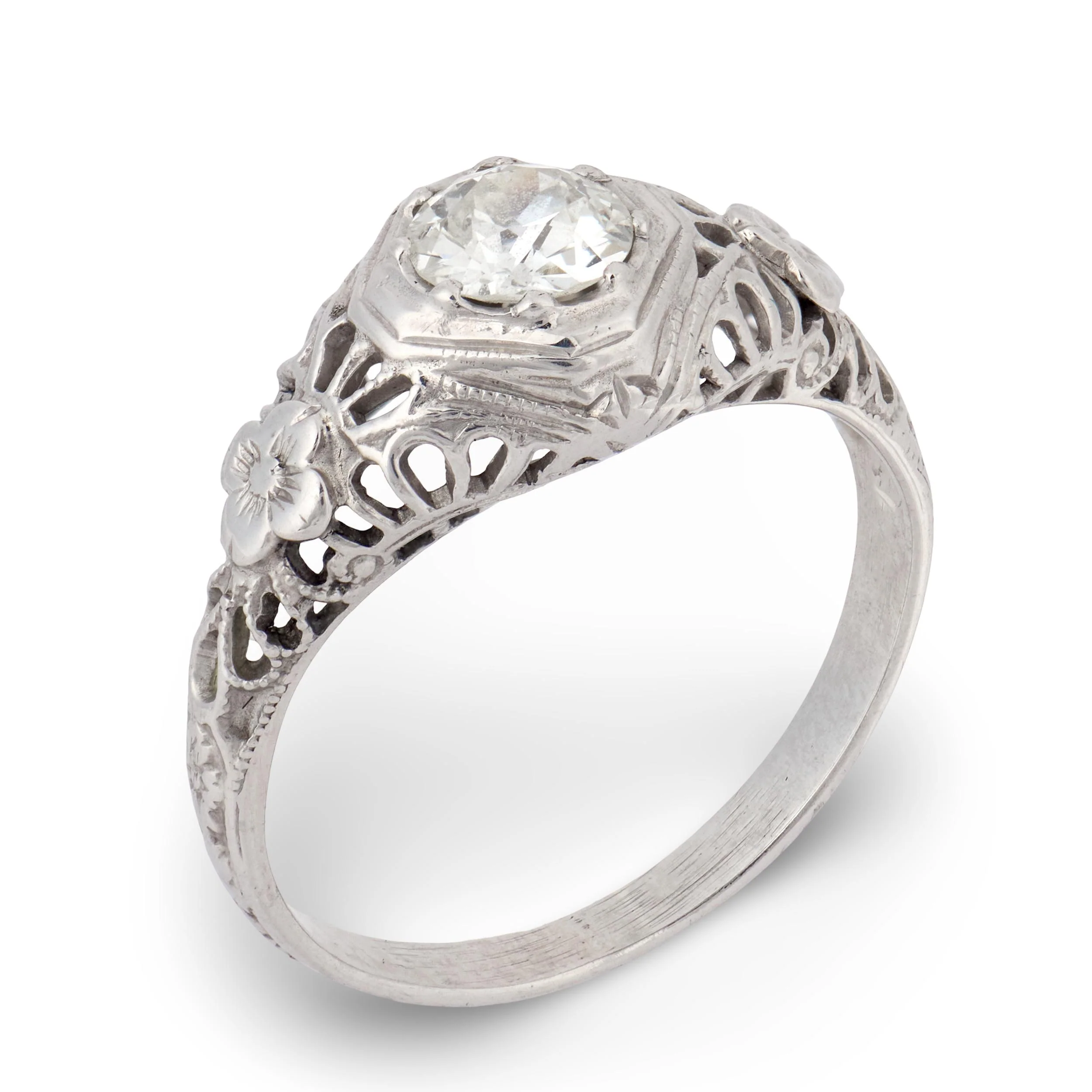 Art Deco 18k Diamond Engagement Ring .45ct - Image 4