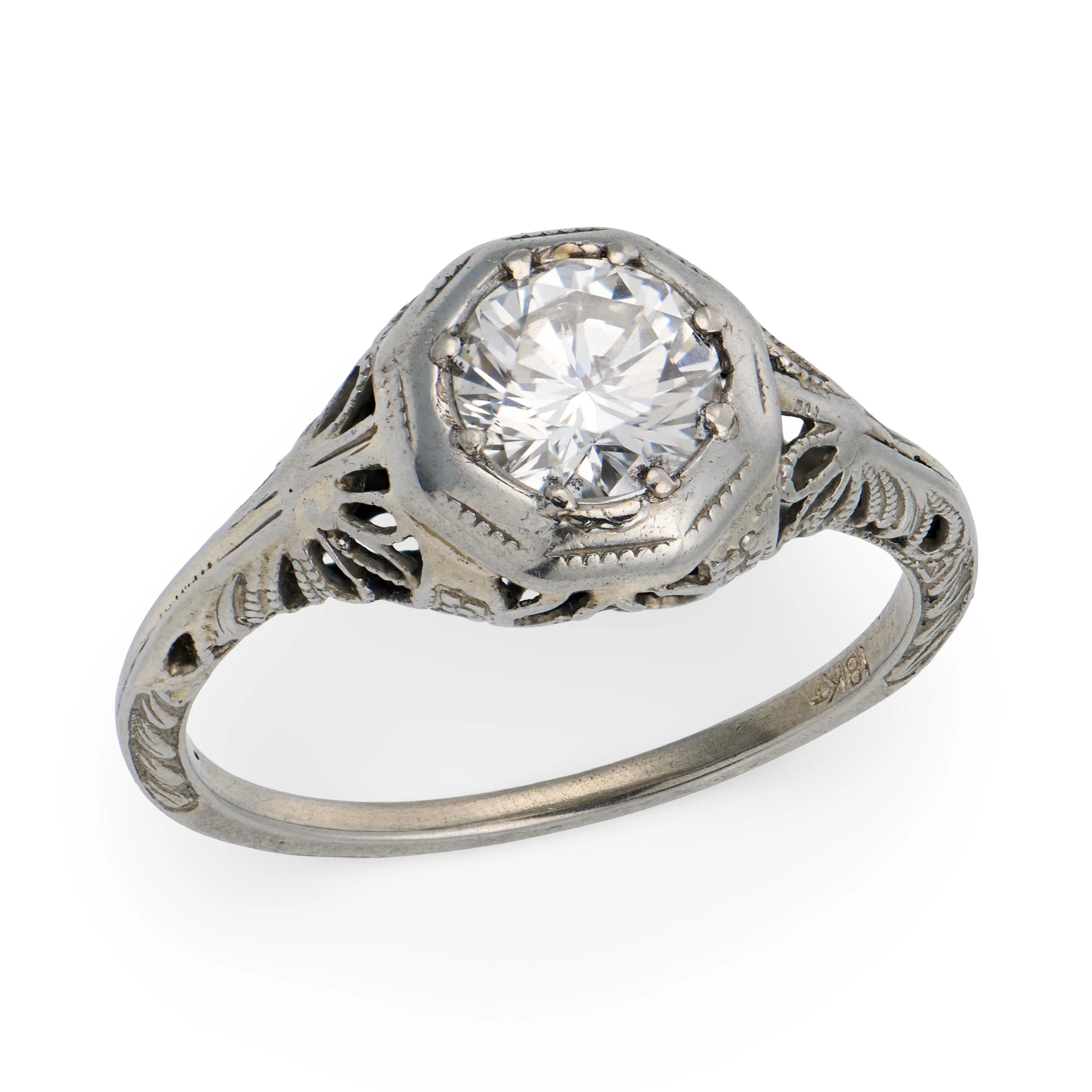 Art Deco 18k Diamond Engagement Ring .72ct