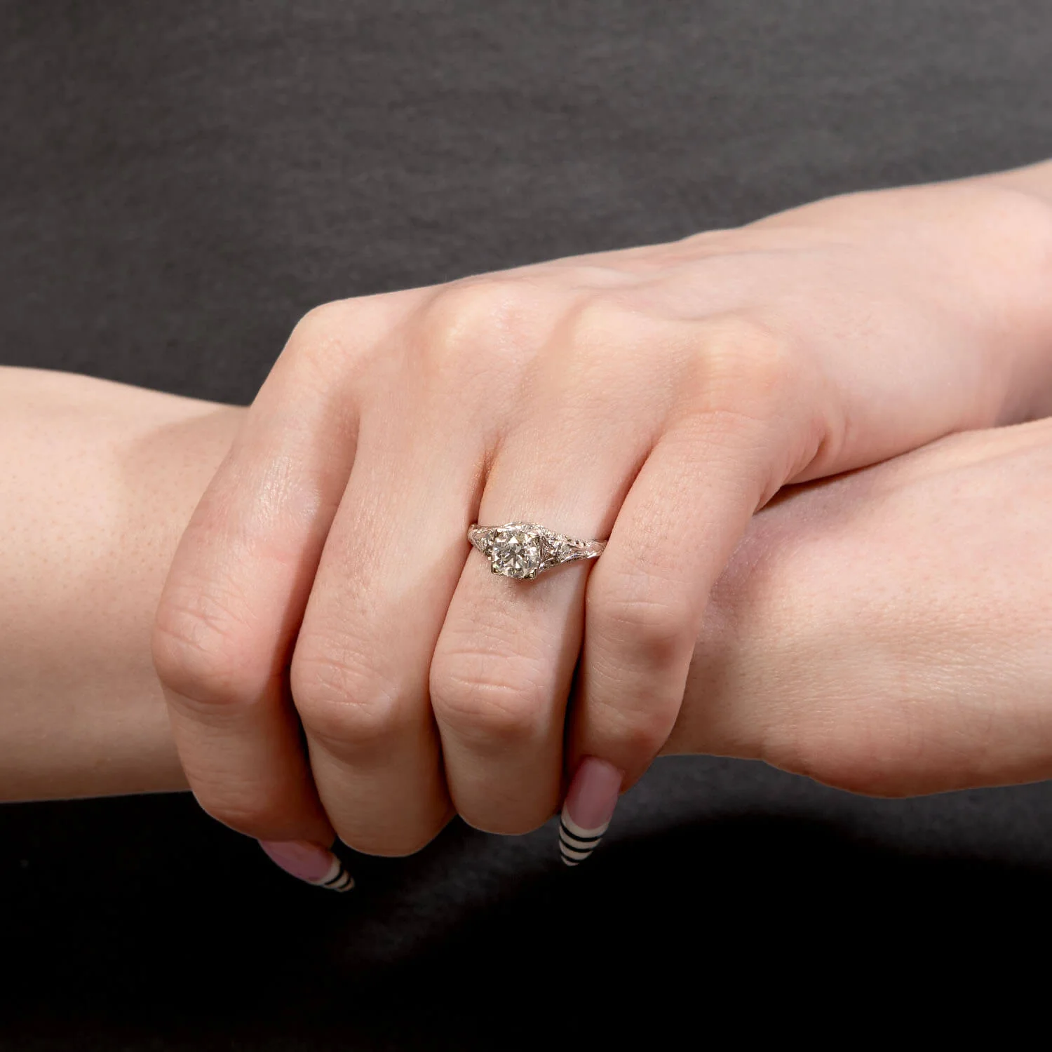 Art Deco 18k Diamond Engagement Ring .95ct - Image 6