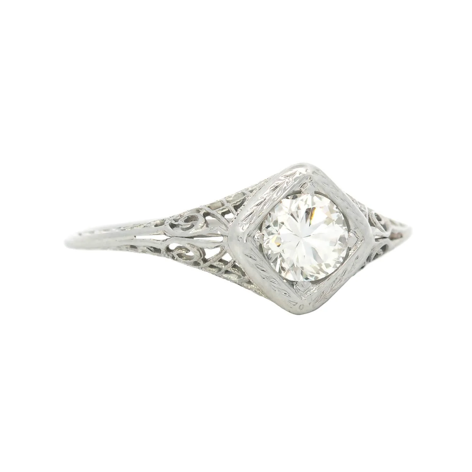 Art Deco 18k Diamond Filigree Engagement Ring - Image 2
