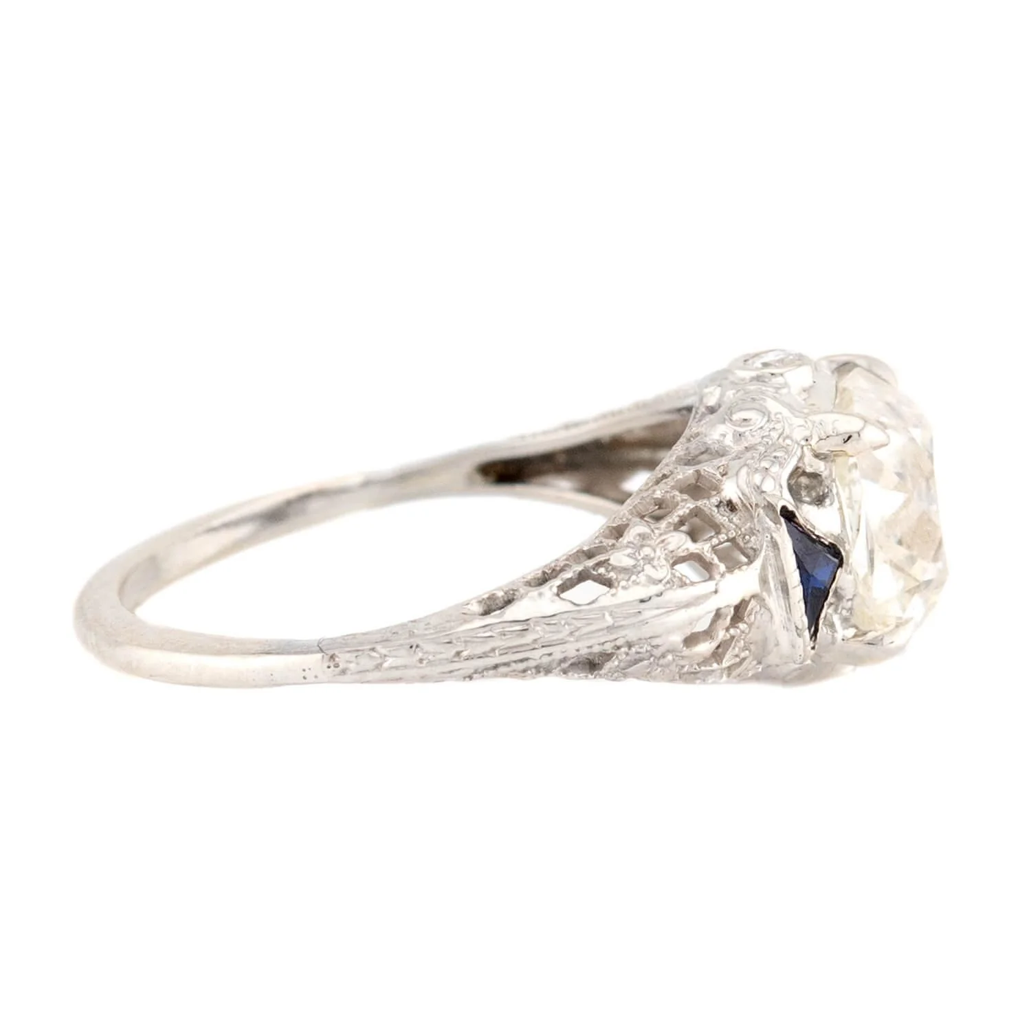 Art Deco 18k GIA Diamond & Sapphire Engagement Ring 2.23ct - Image 3