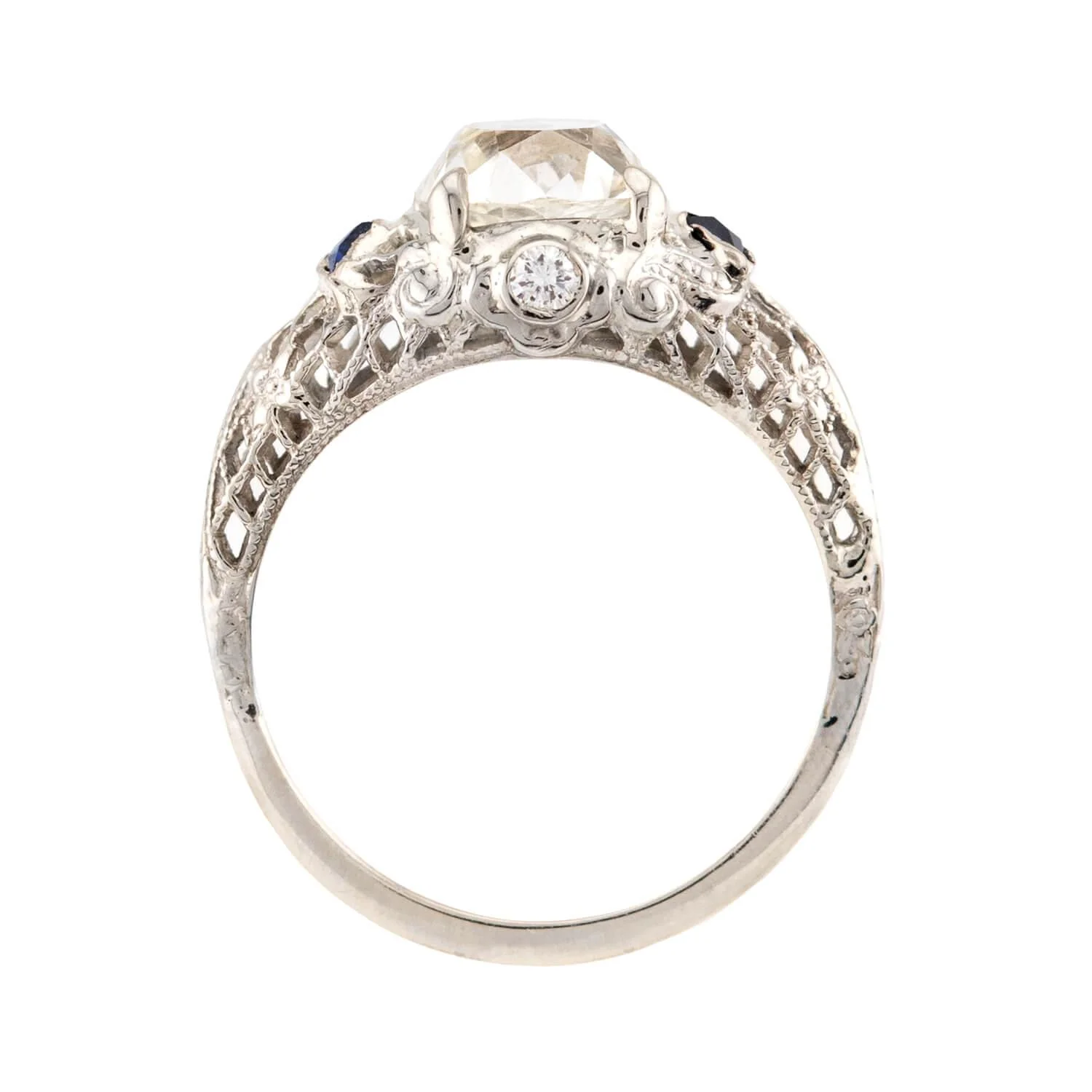 Art Deco 18k GIA Diamond & Sapphire Engagement Ring 2.23ct - Image 4